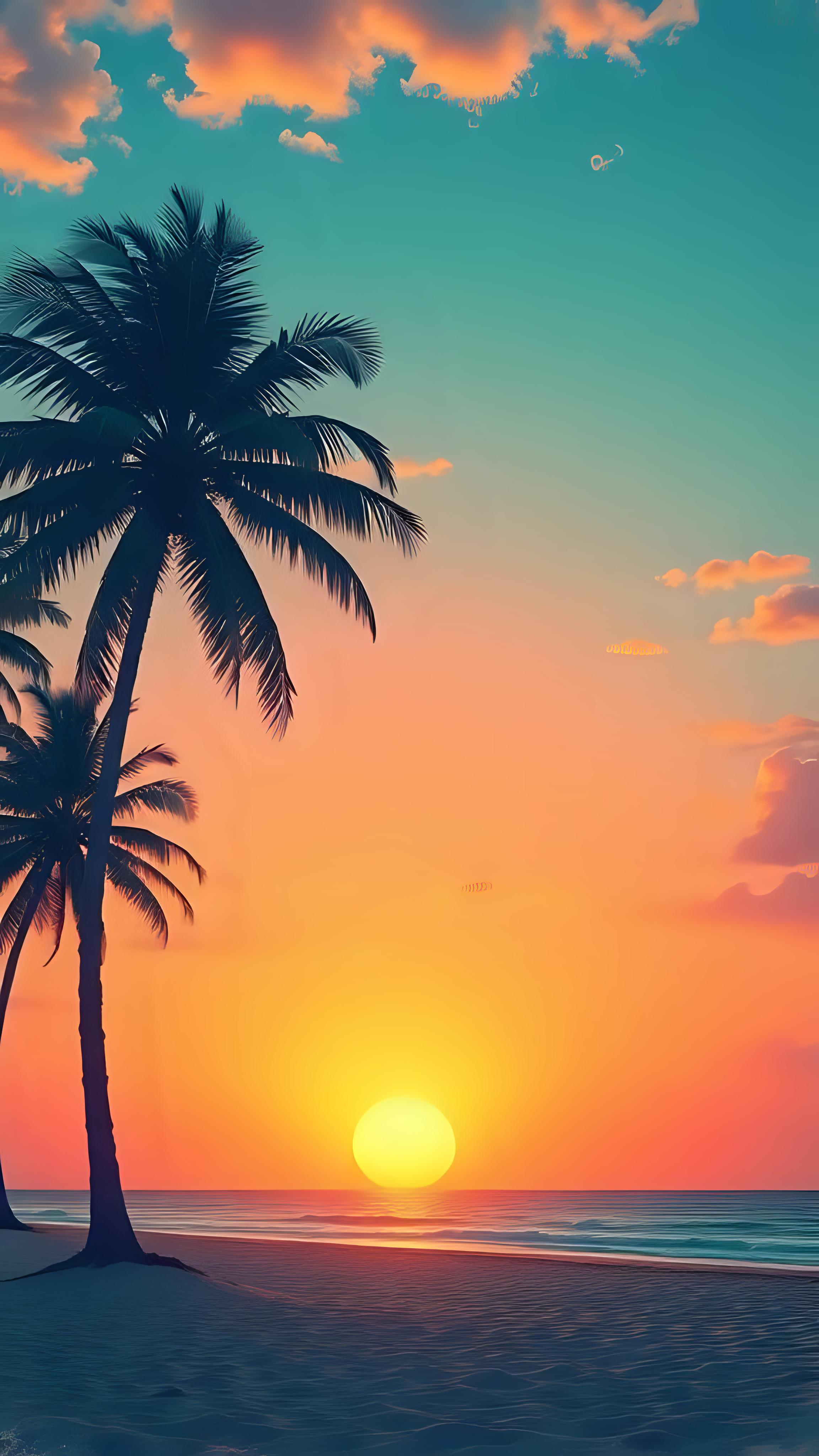 Coconut Beach Sunset Wallpaper