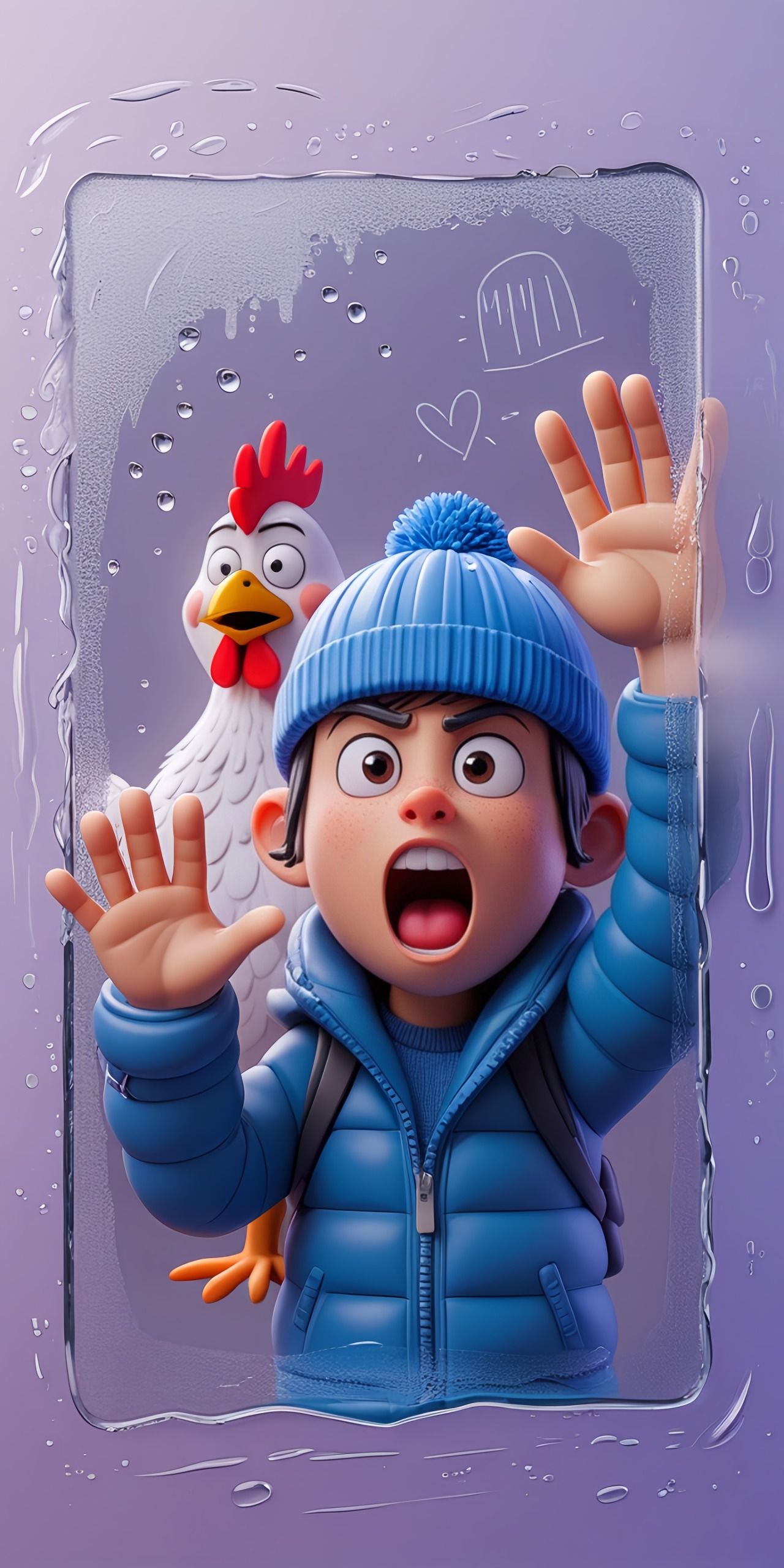 Cartoon Boy and Chicken Wallpaper