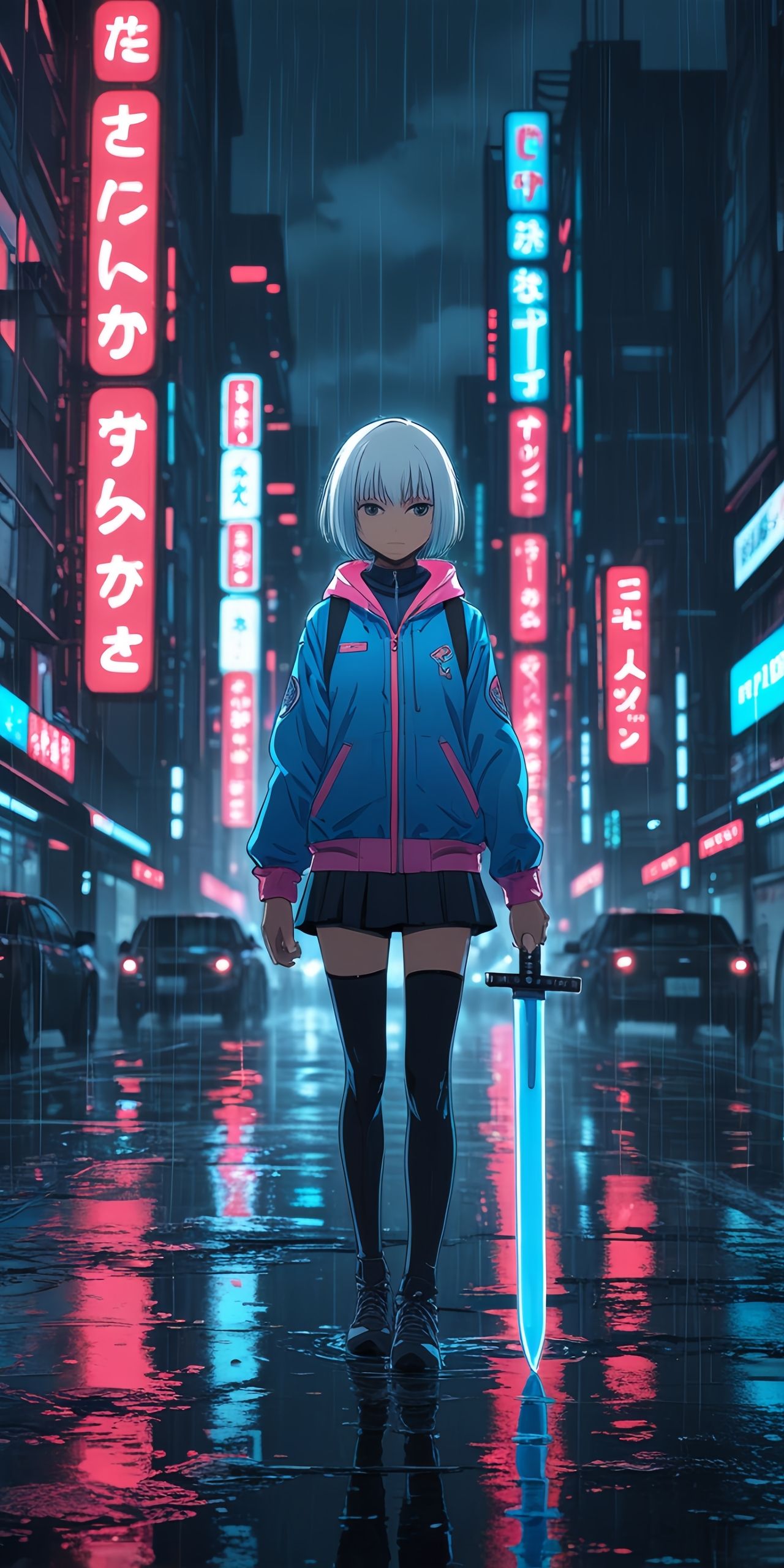 Anime Girl Sword City Wallpaper