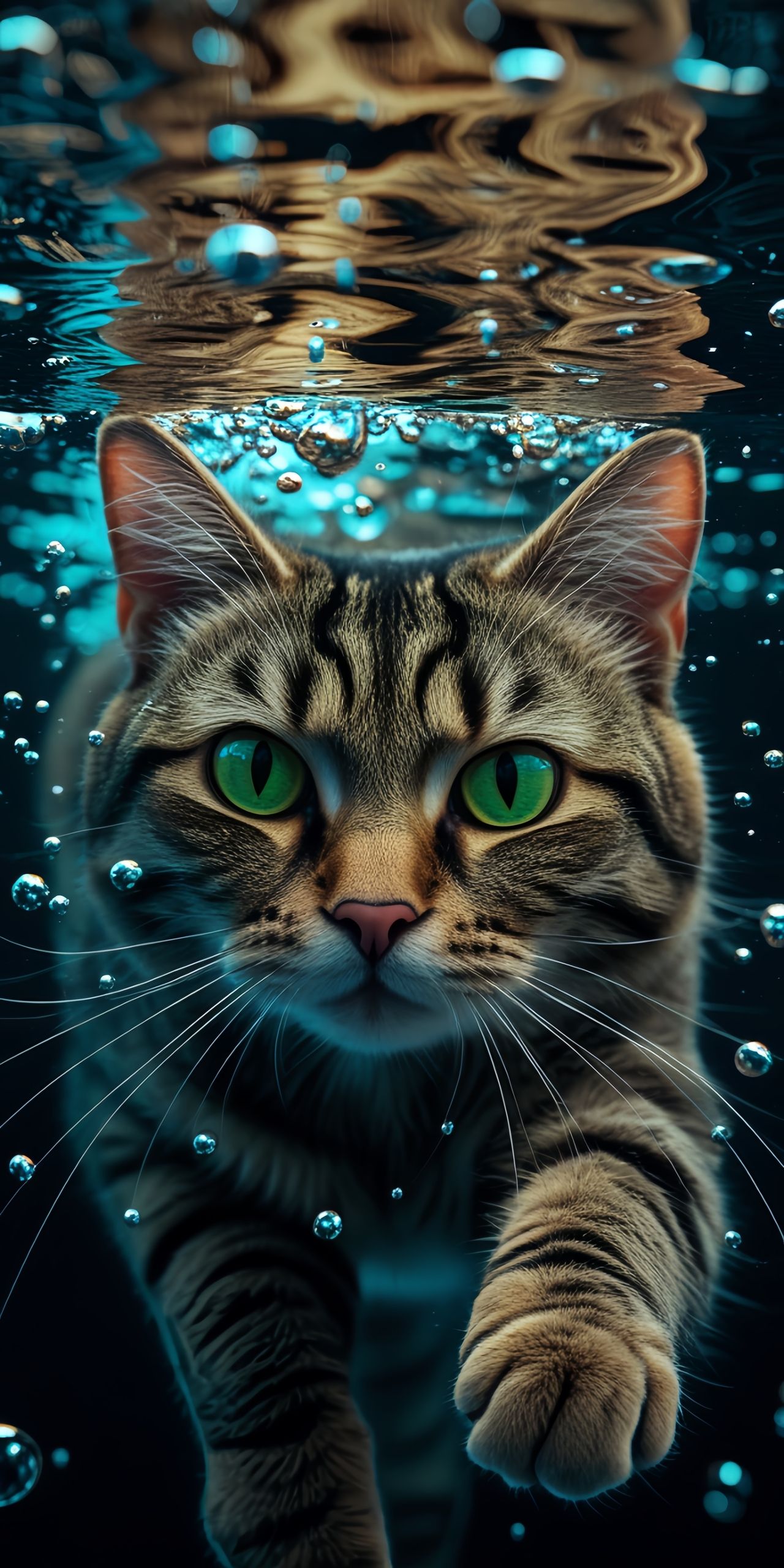 Tabby Cat Underwater Wallpaper