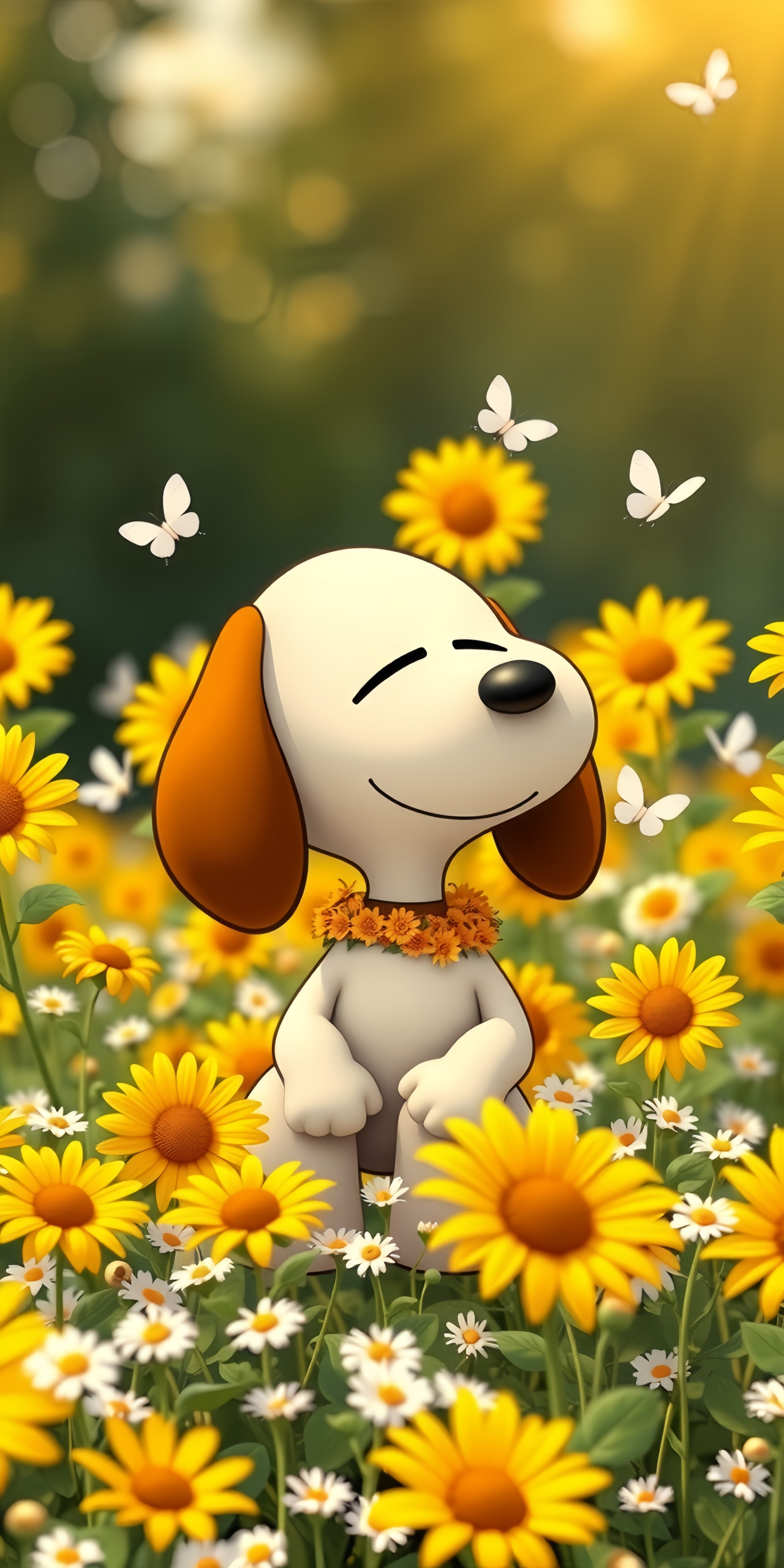 Adorable Snoopy in Sunflower Field Wallpaper