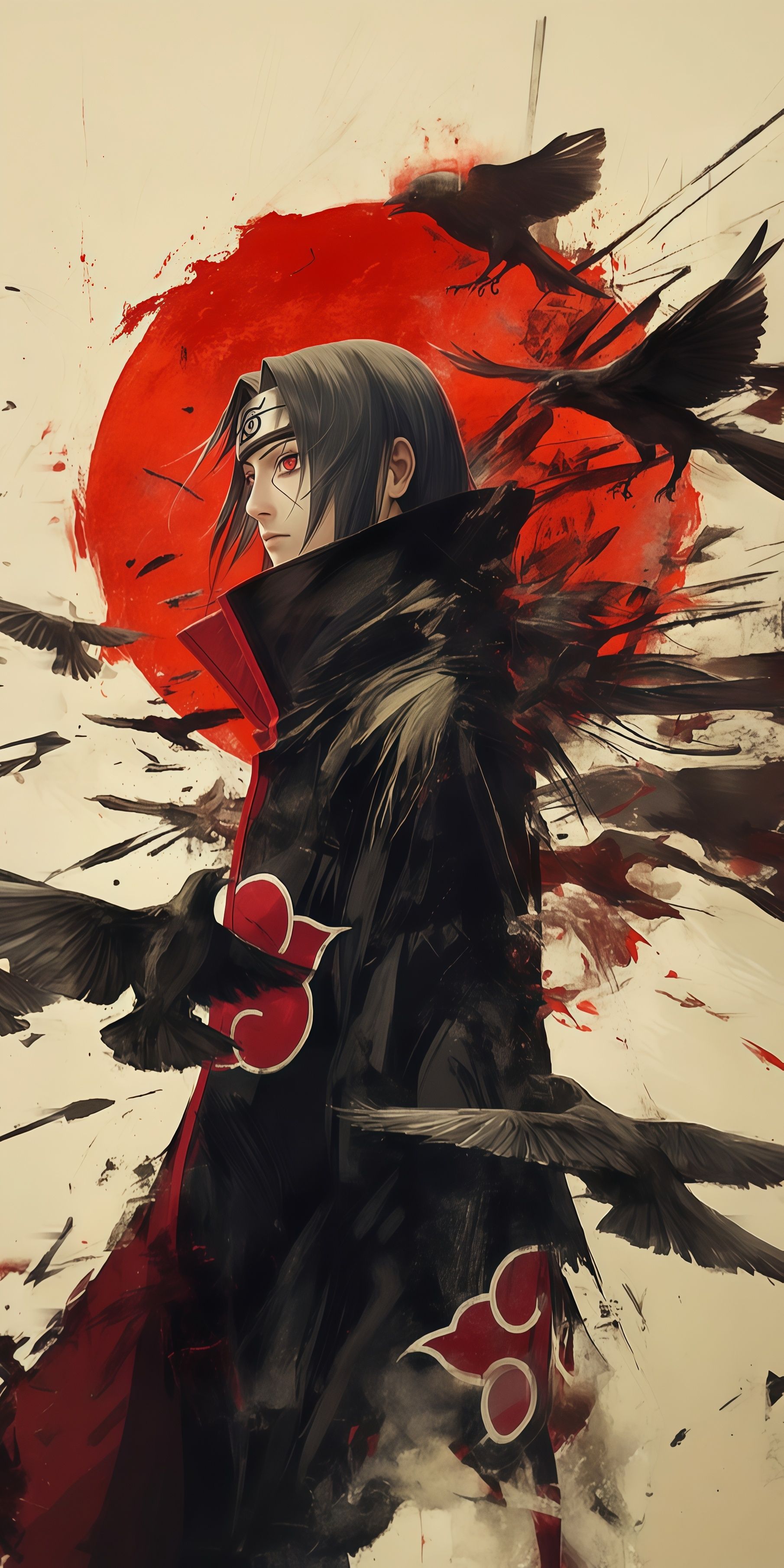 Itachi Uchiha Akatsuki Crow Red Sun Wallpaper