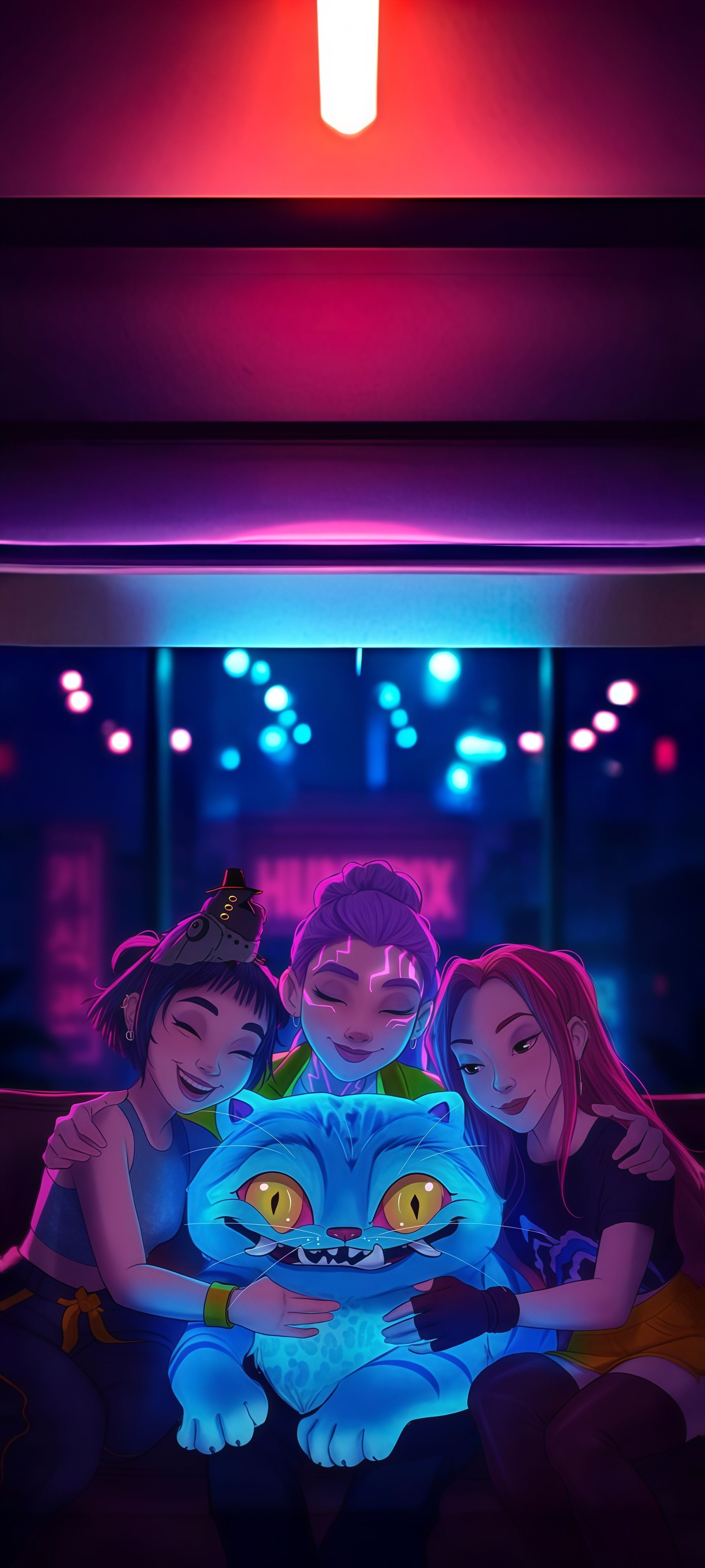 K-Pop Demon Hunters Huntr/x with Derpy Tiger Wallpaper