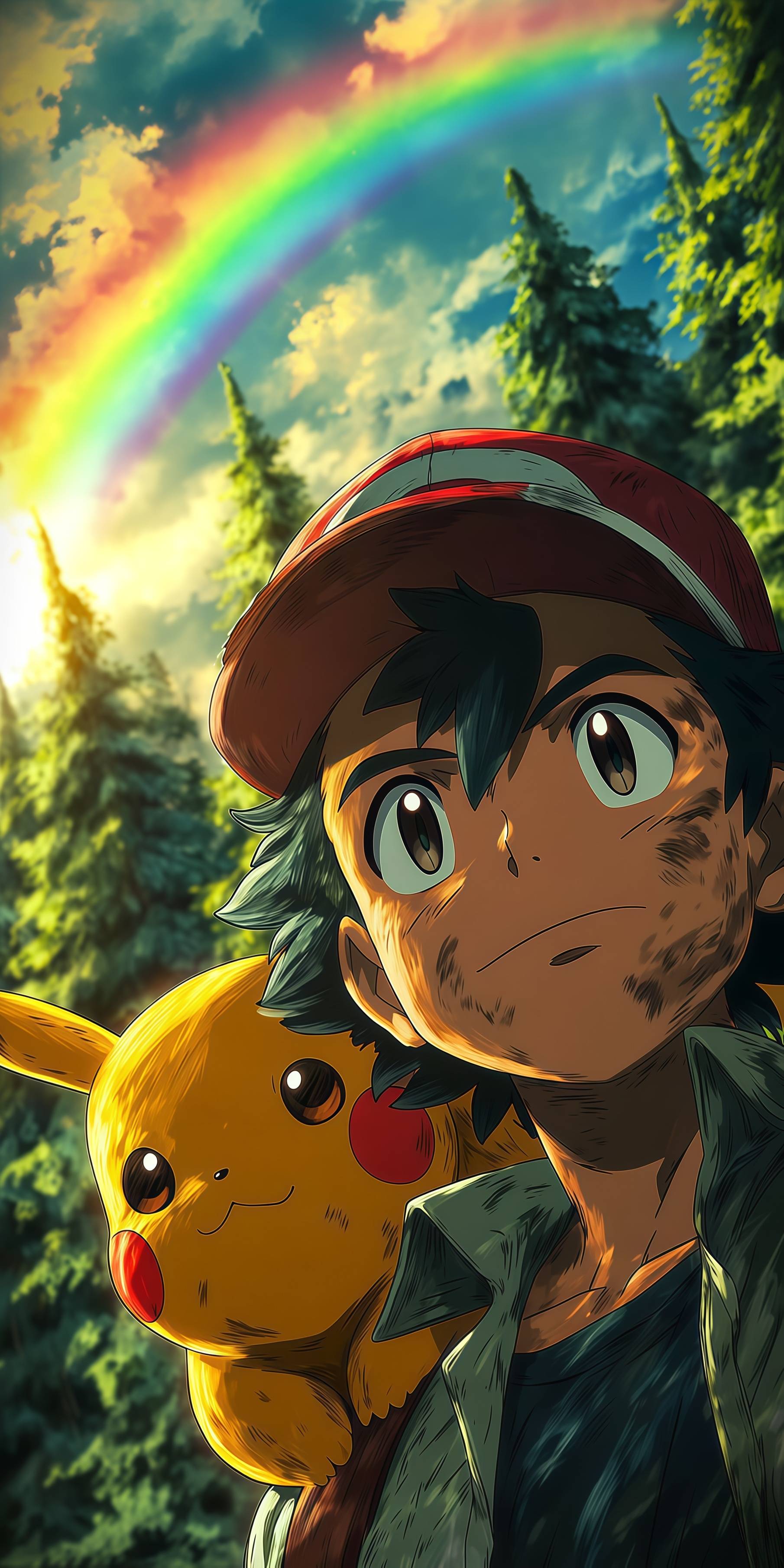 Ash and Pikachu Adventure Rainbow Forest Wallpaper