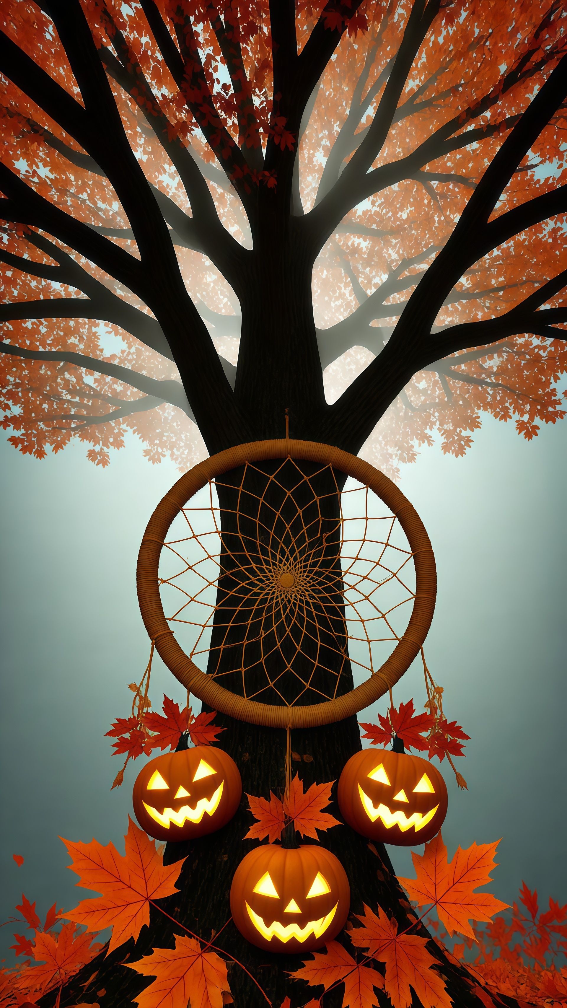 Autumn Dreamcatcher and Pumpkins Wallpaper