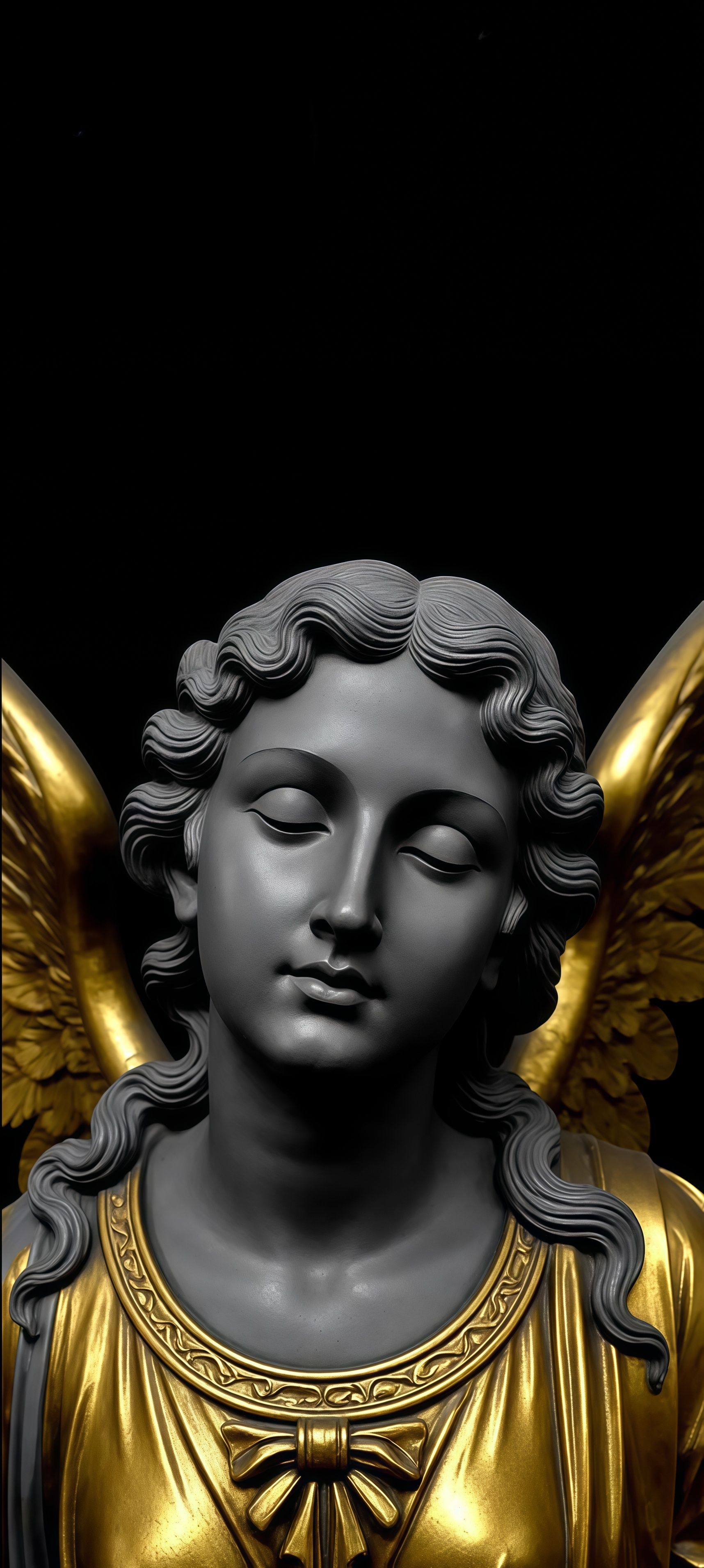 Black and Gold Angel Statue Sculpture Wallpaper