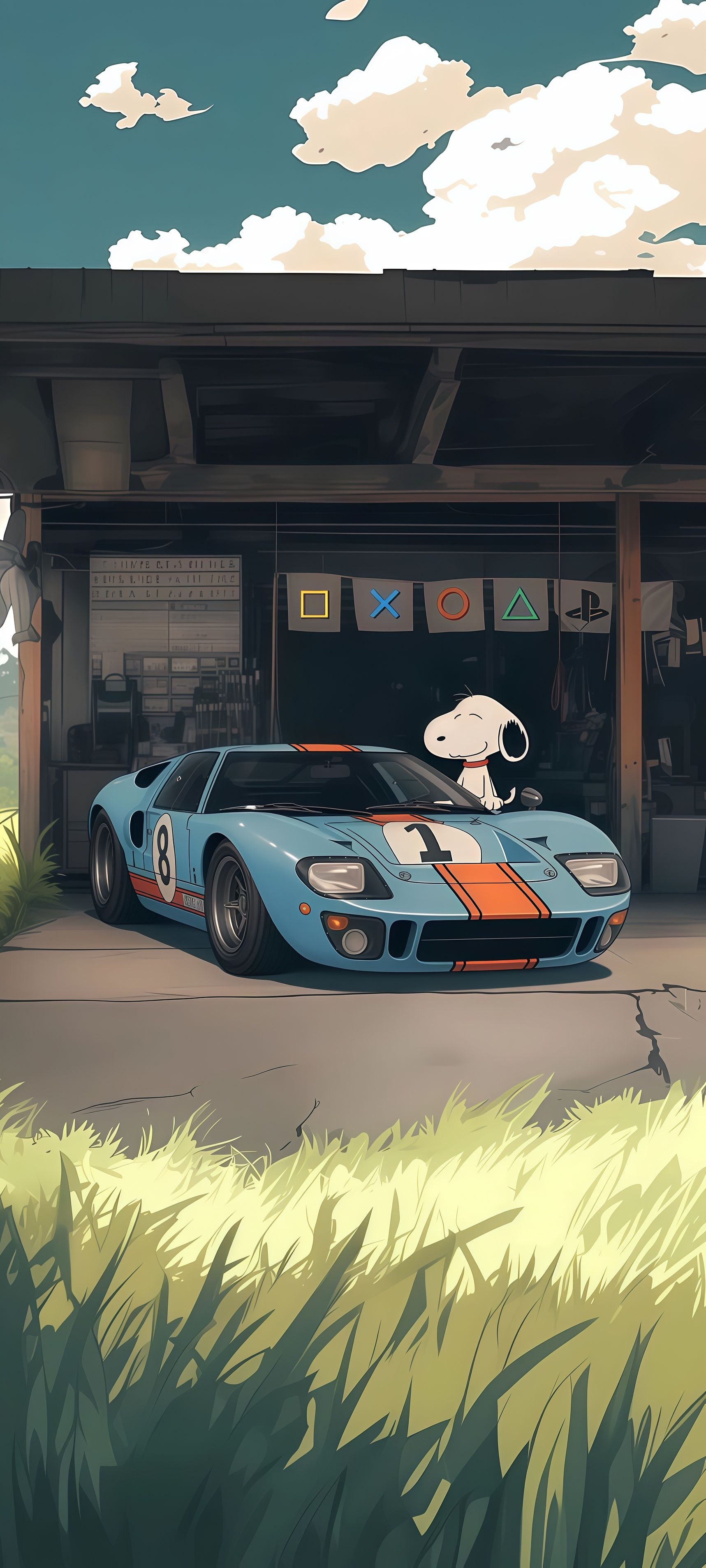 Classic Ford GT40 and Snoopy Garage Art Wallpaper