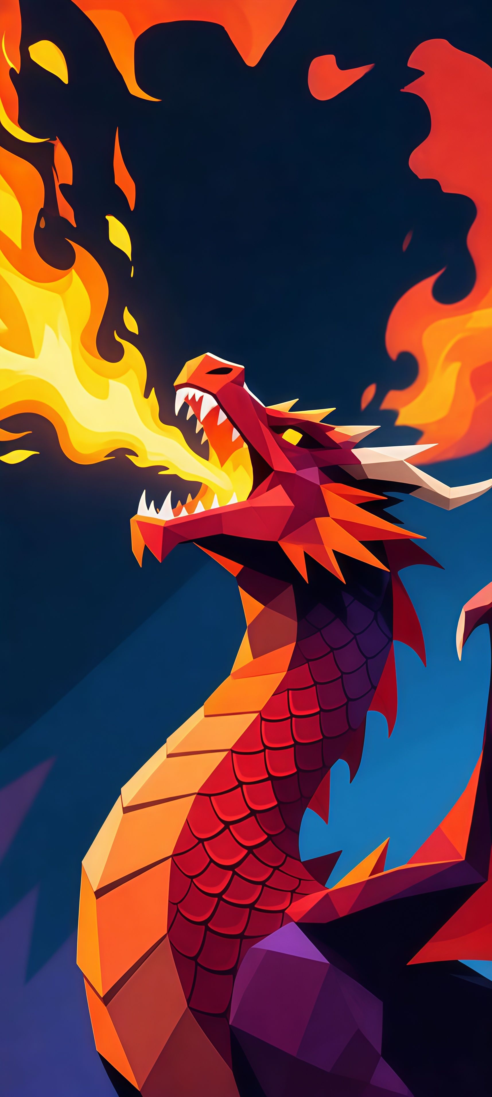 Fire Breathing Geometric Dragon Art Wallpaper