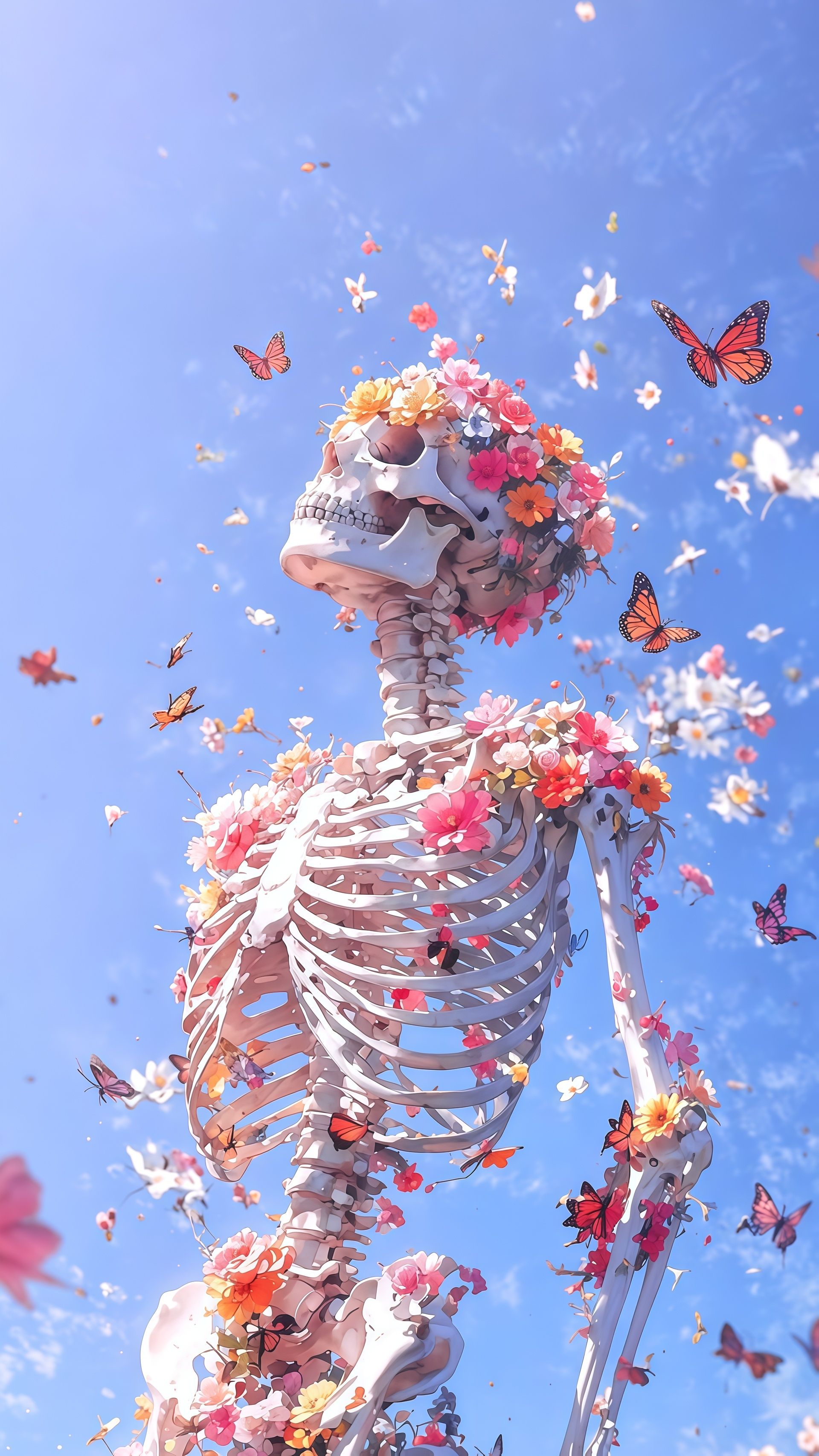 Floral Skeleton Flowers Butterflies Nature Wallpaper