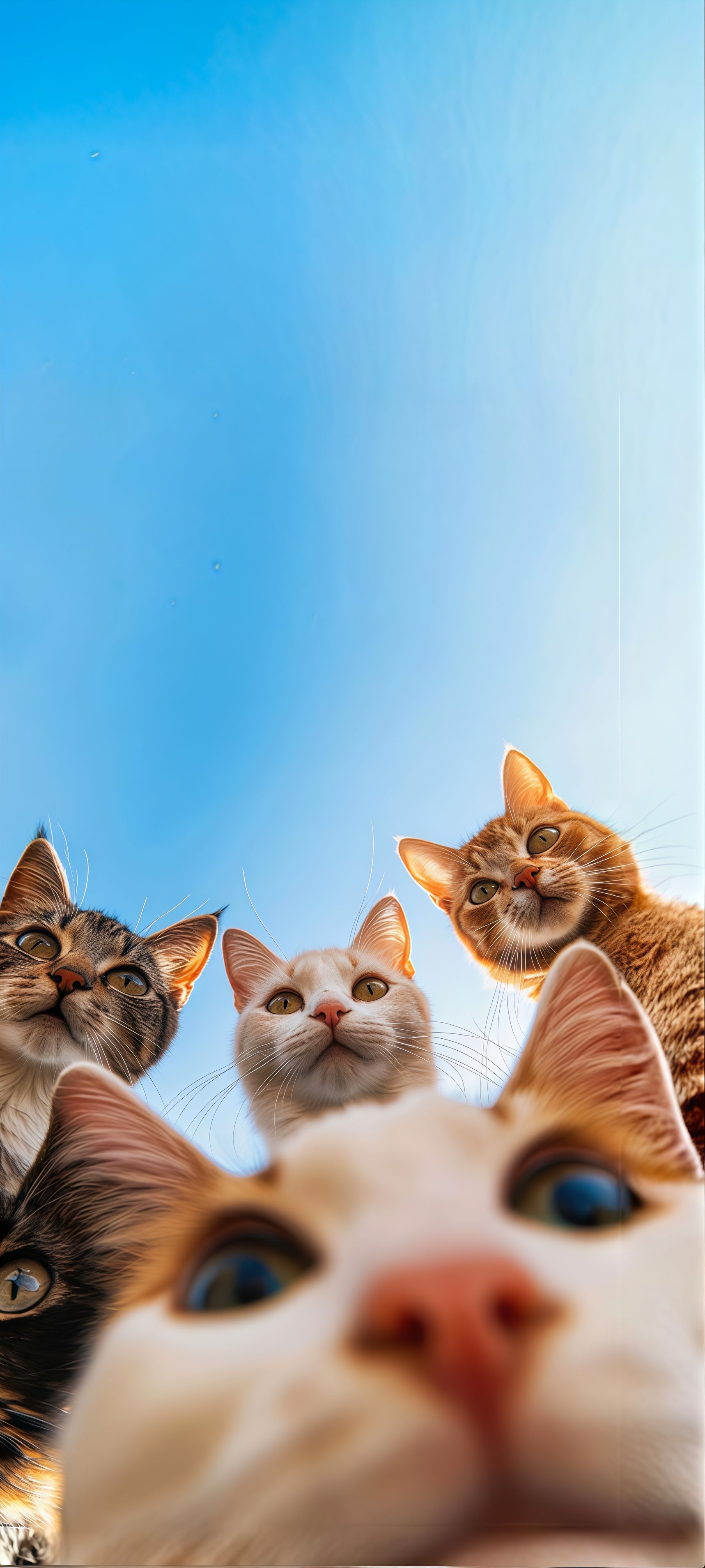 Funny Cats Looking Down Close-Up Blue Sky Wallpaper
