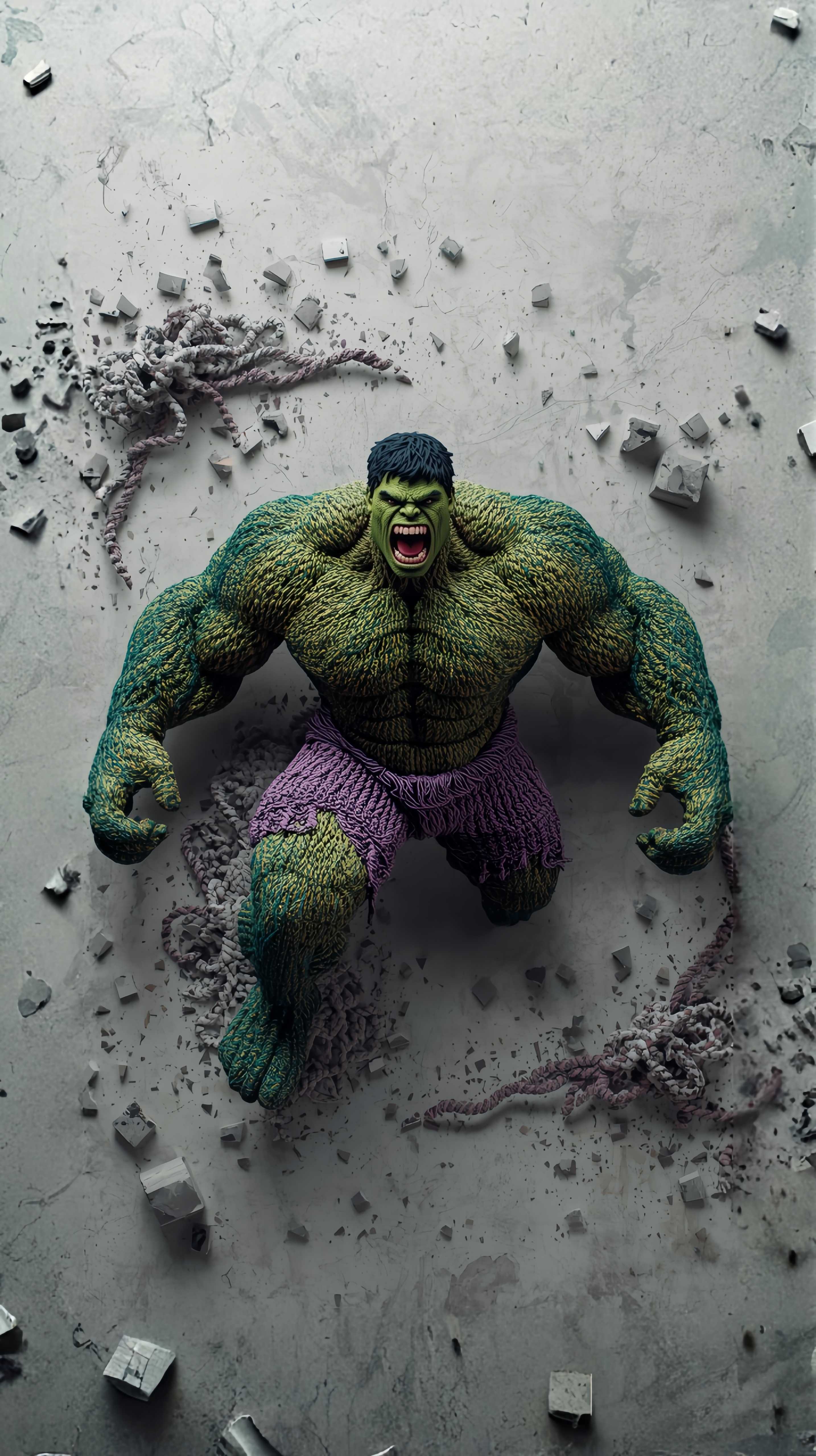 Incredible Hulk Yarn Texture Smash 4K Wallpaper