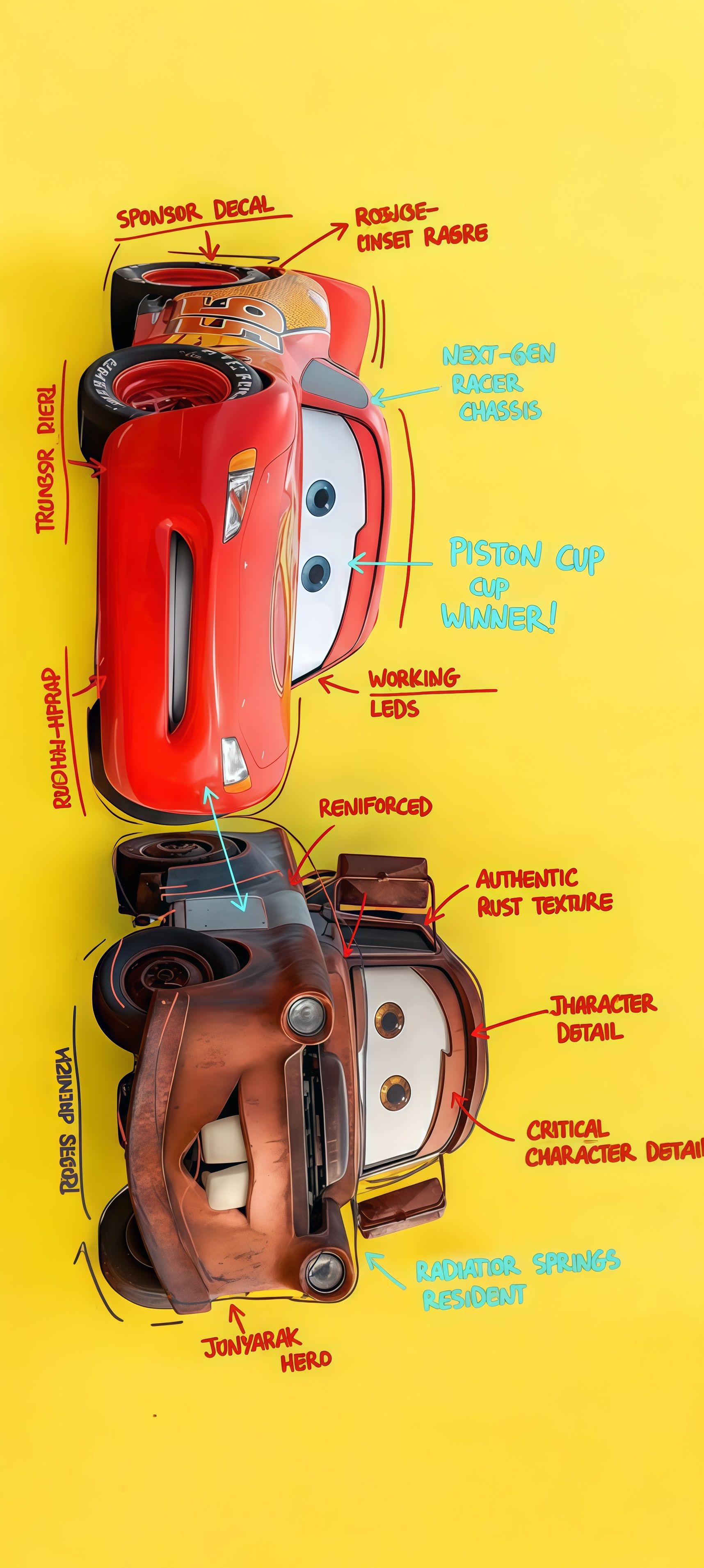 Lightning McQueen and Mater Toy Comparison Wallpaper