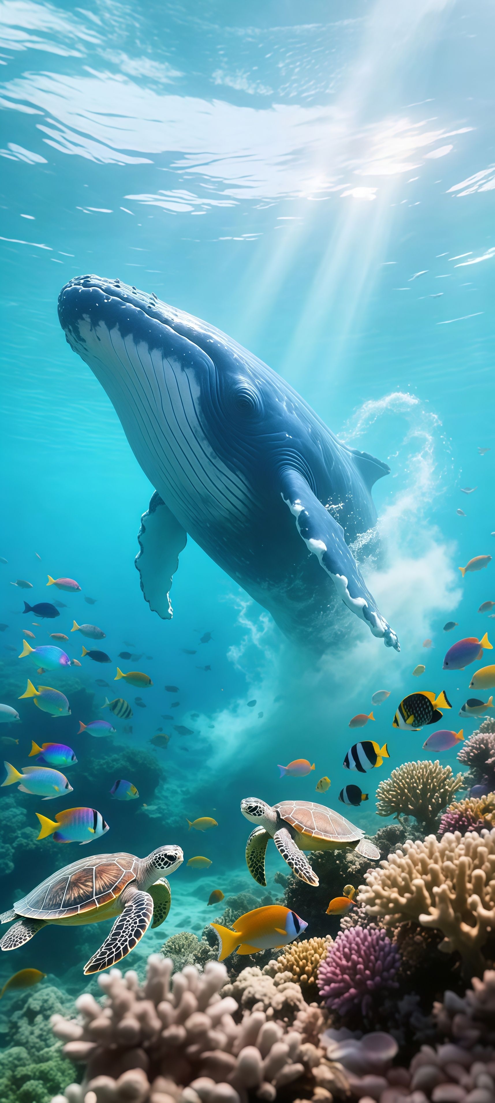 Majestic Humpback Whale Underwater Coral Reef Wallpaper