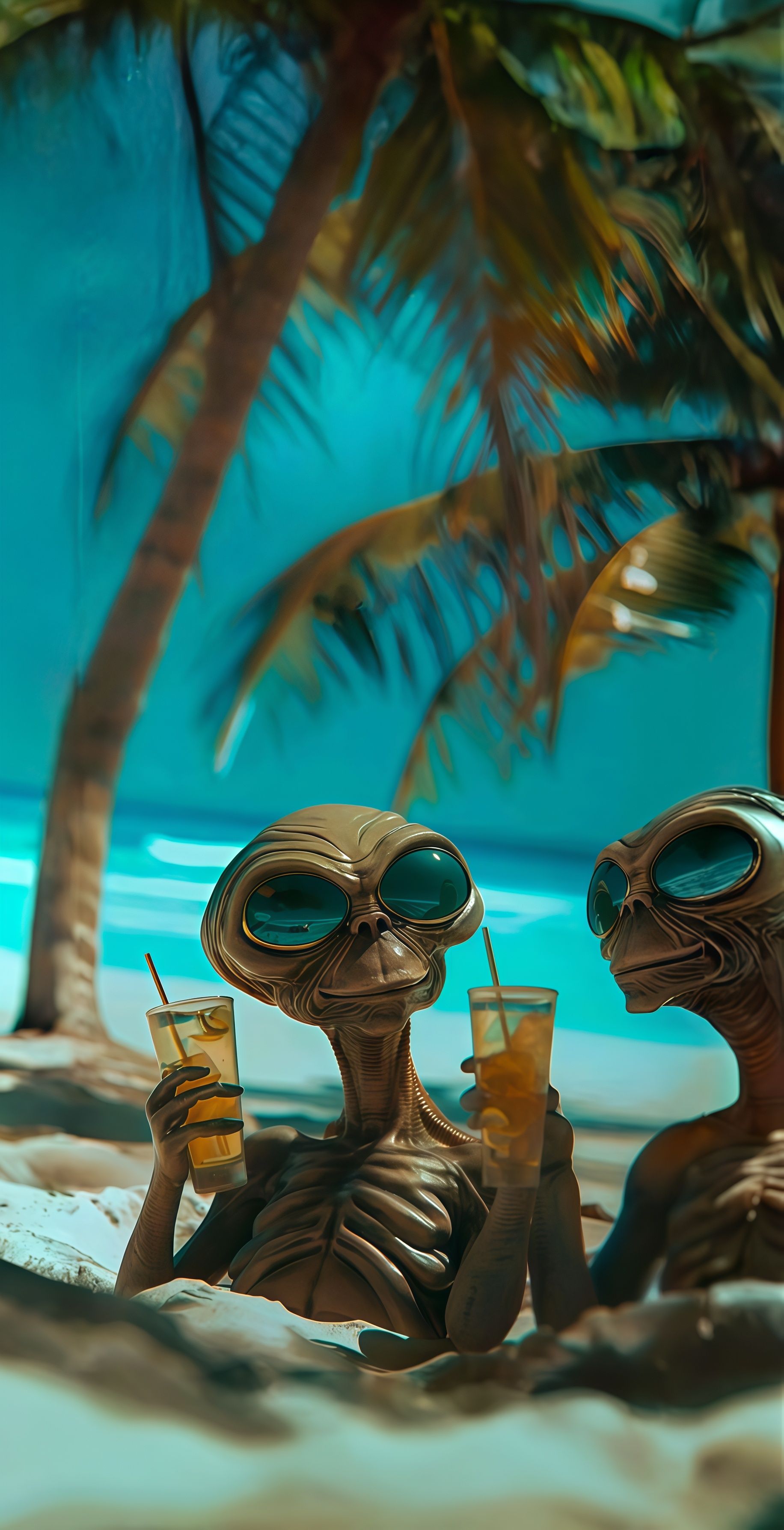Smiling Alien Tropical Beach Vacation Wallpaper