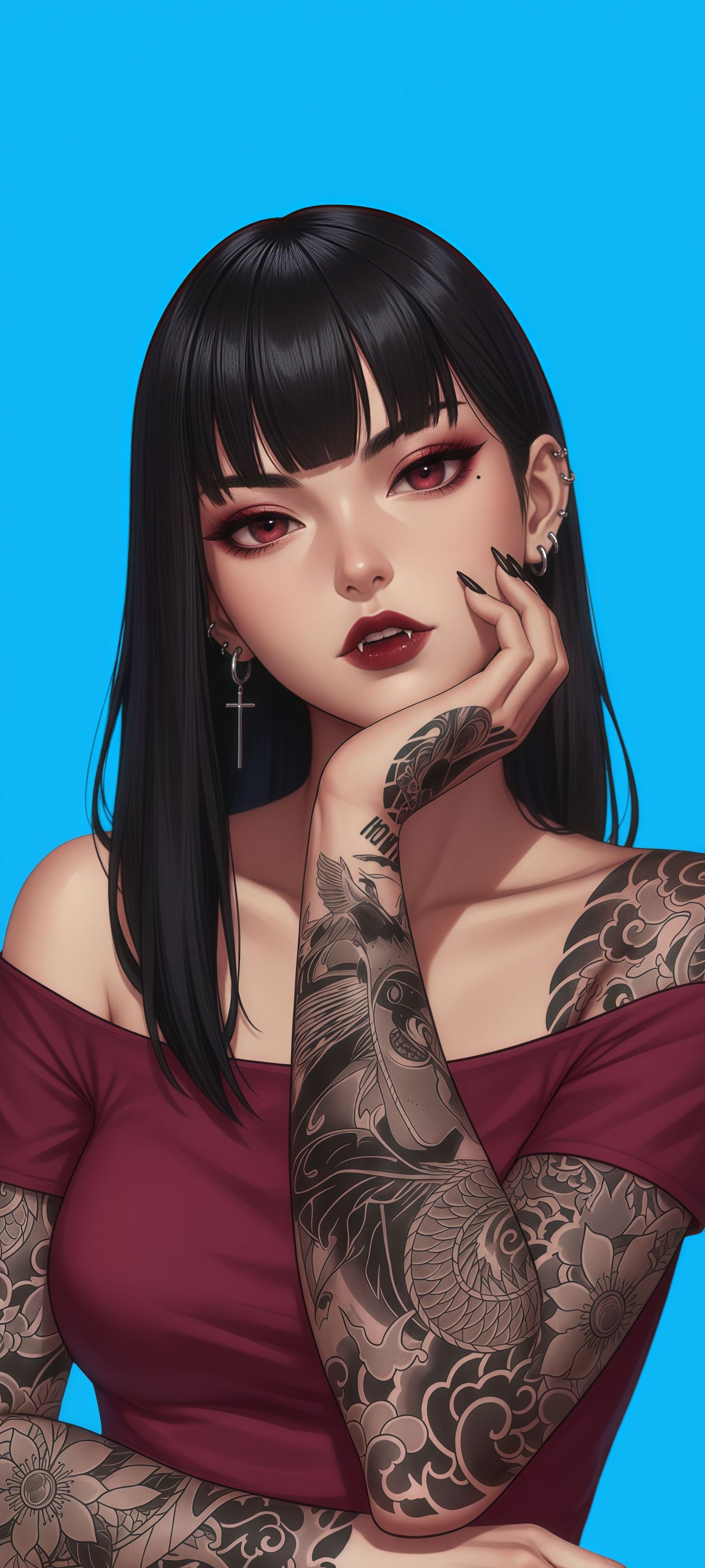 Vampire Girl Dark Aesthetic Tattoo Blue Wallpaper