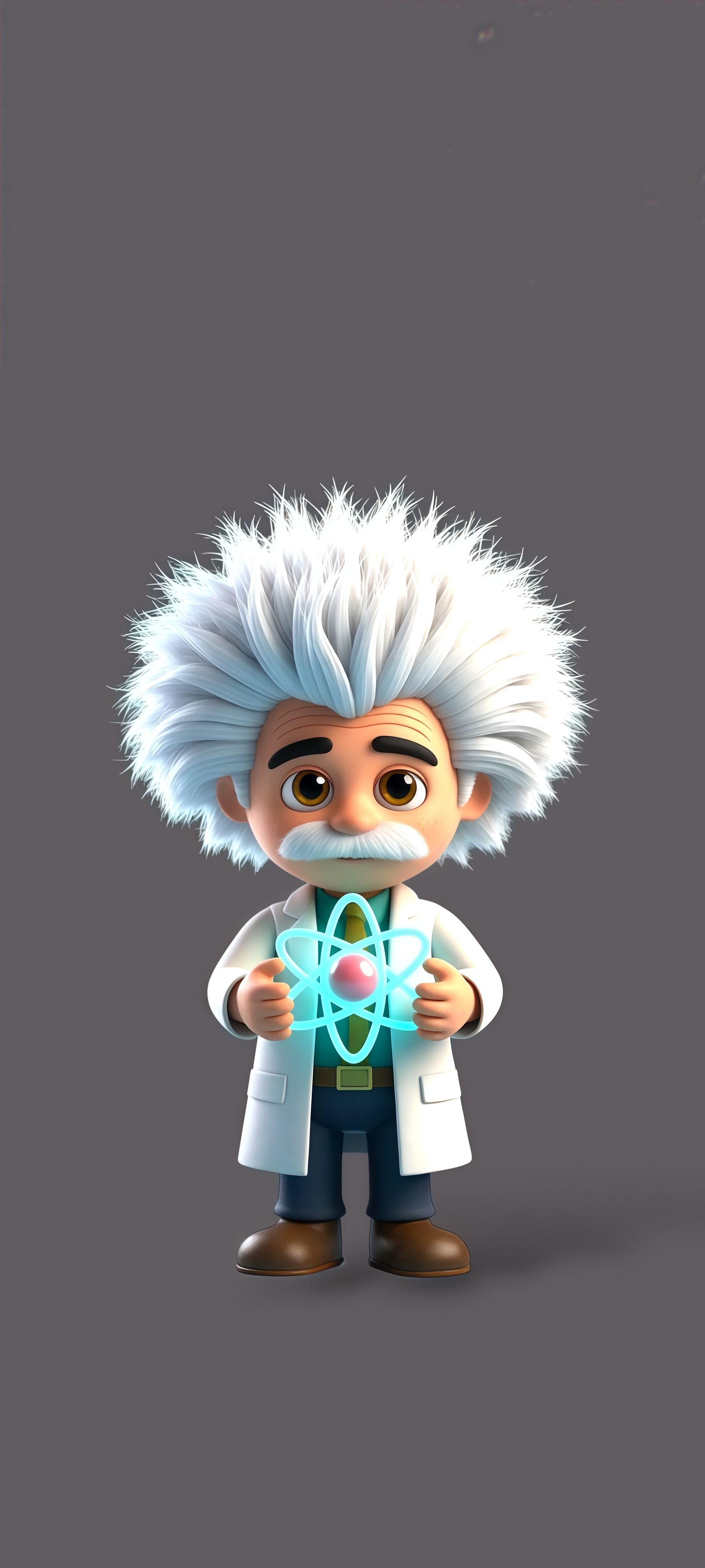 3D Cartoon Albert Einstein Glowing Atom Wallpaper