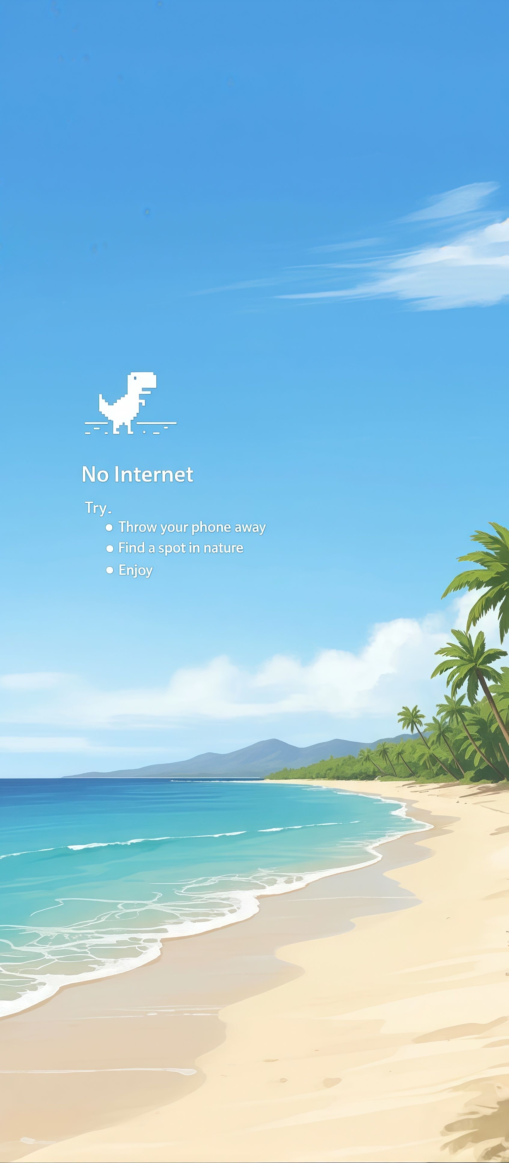 8-Bit "No Internet" Dino Beach Wallpaper