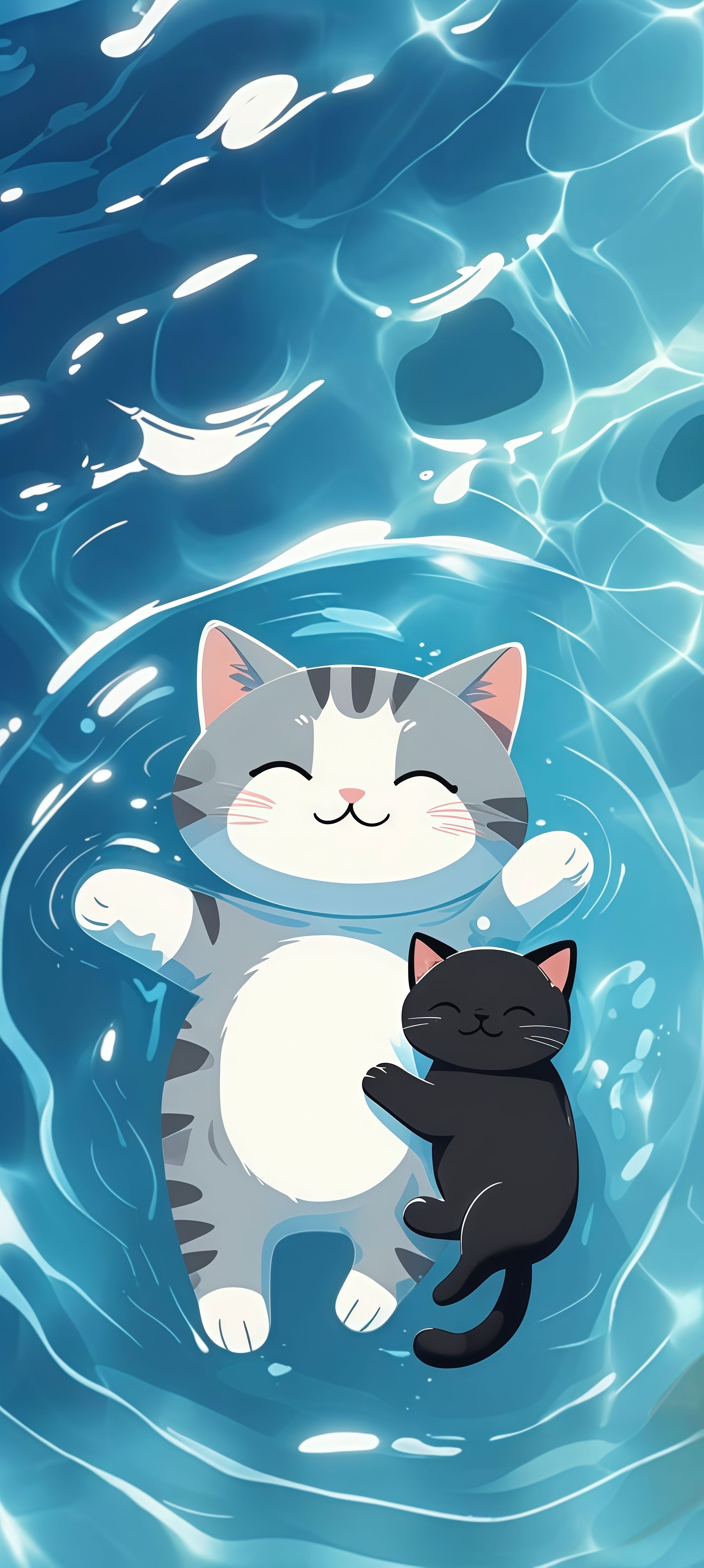 Adorable Cartoon Cats Floating on Water Wallpaper
