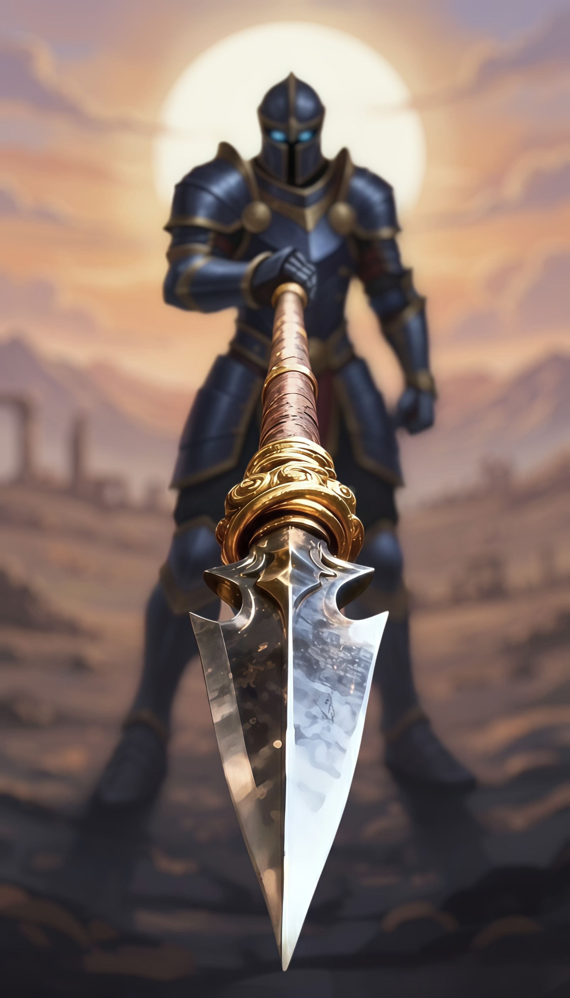 Black Knight Crusader Dark Armor 3D Spear Wallpaper