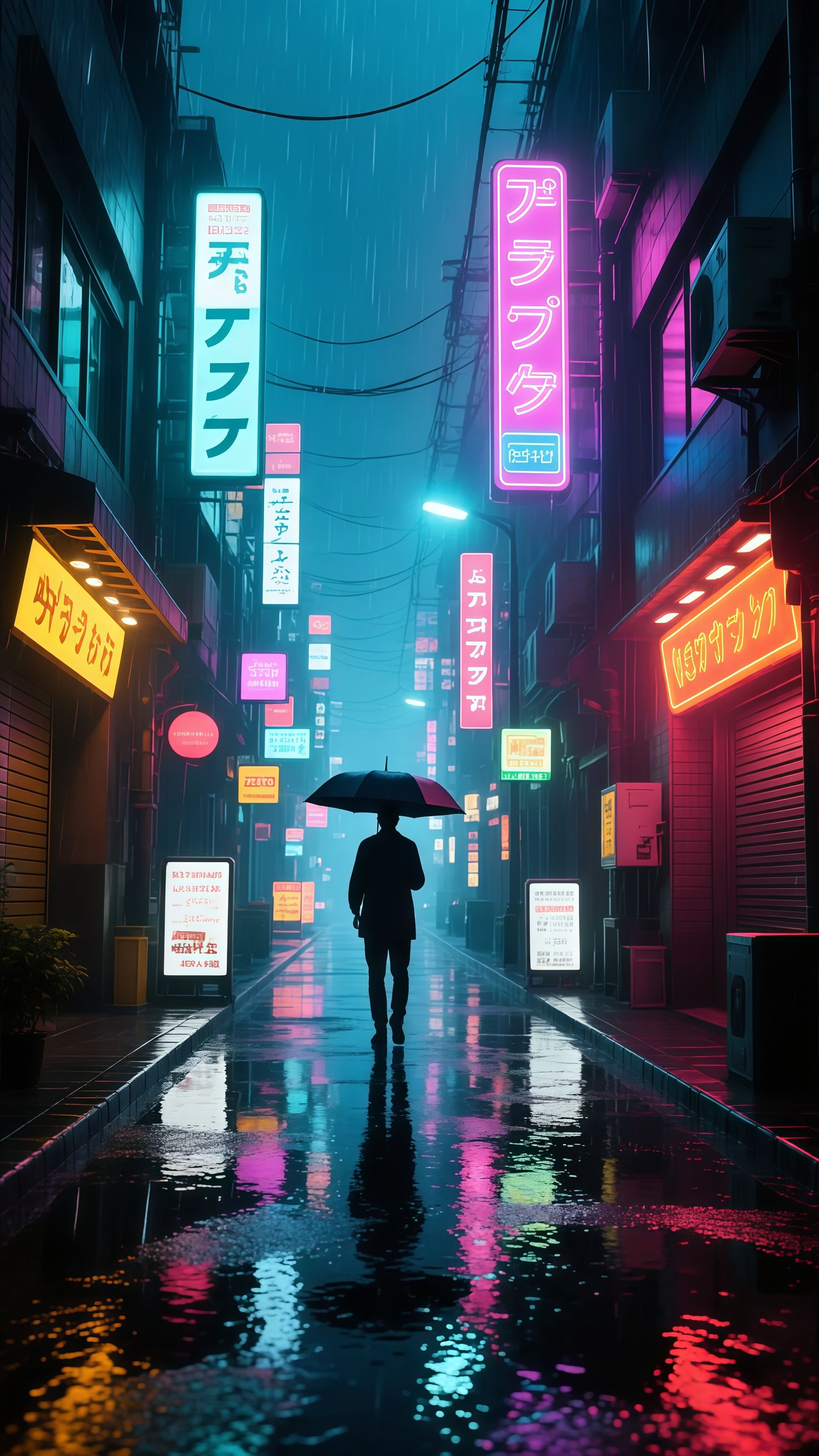 Cyberpunk Neon Tokyo Rainy Alleyway Wallpaper