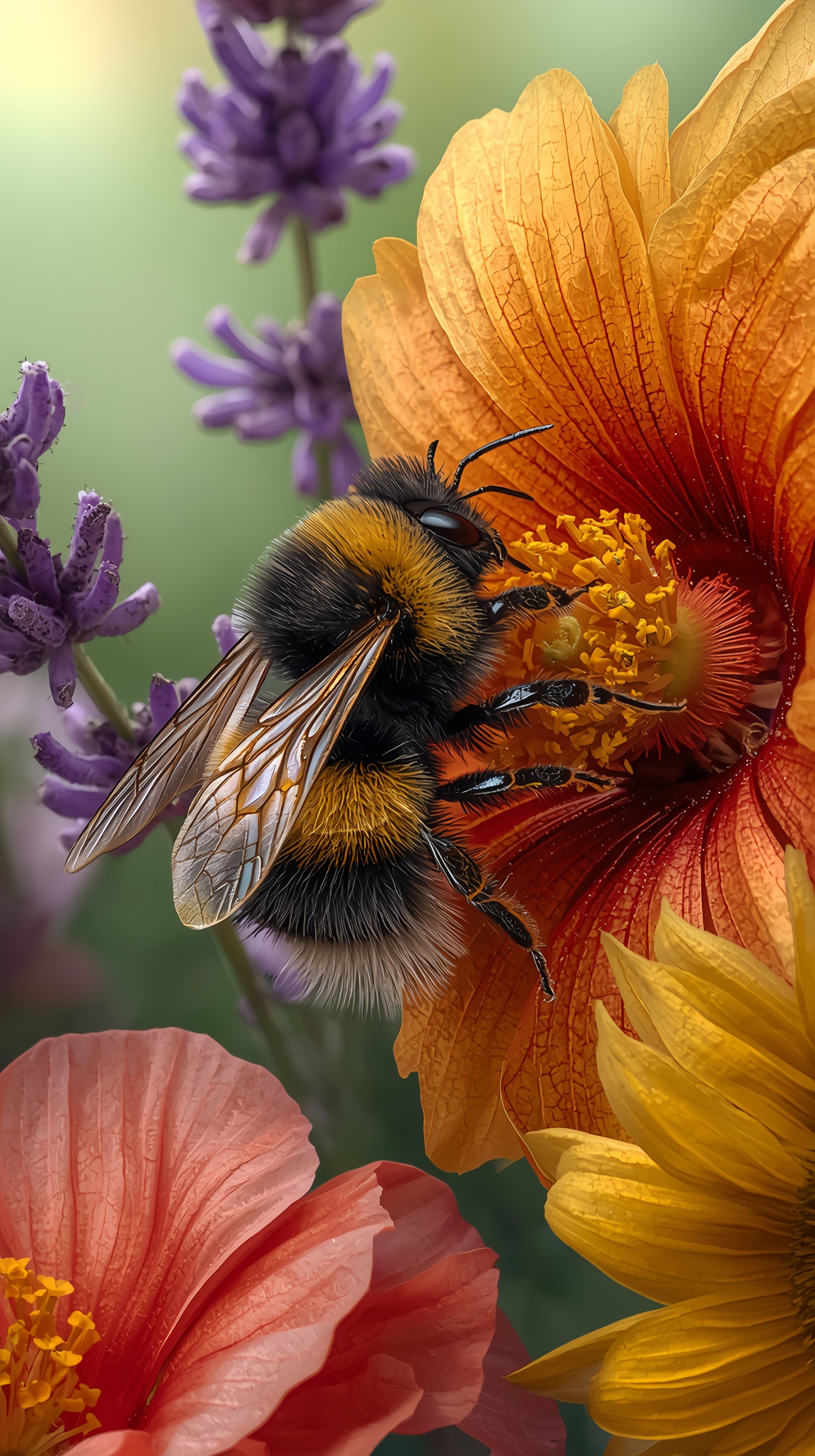 Detailed Bumble Bee Macro Flower Wallpaper