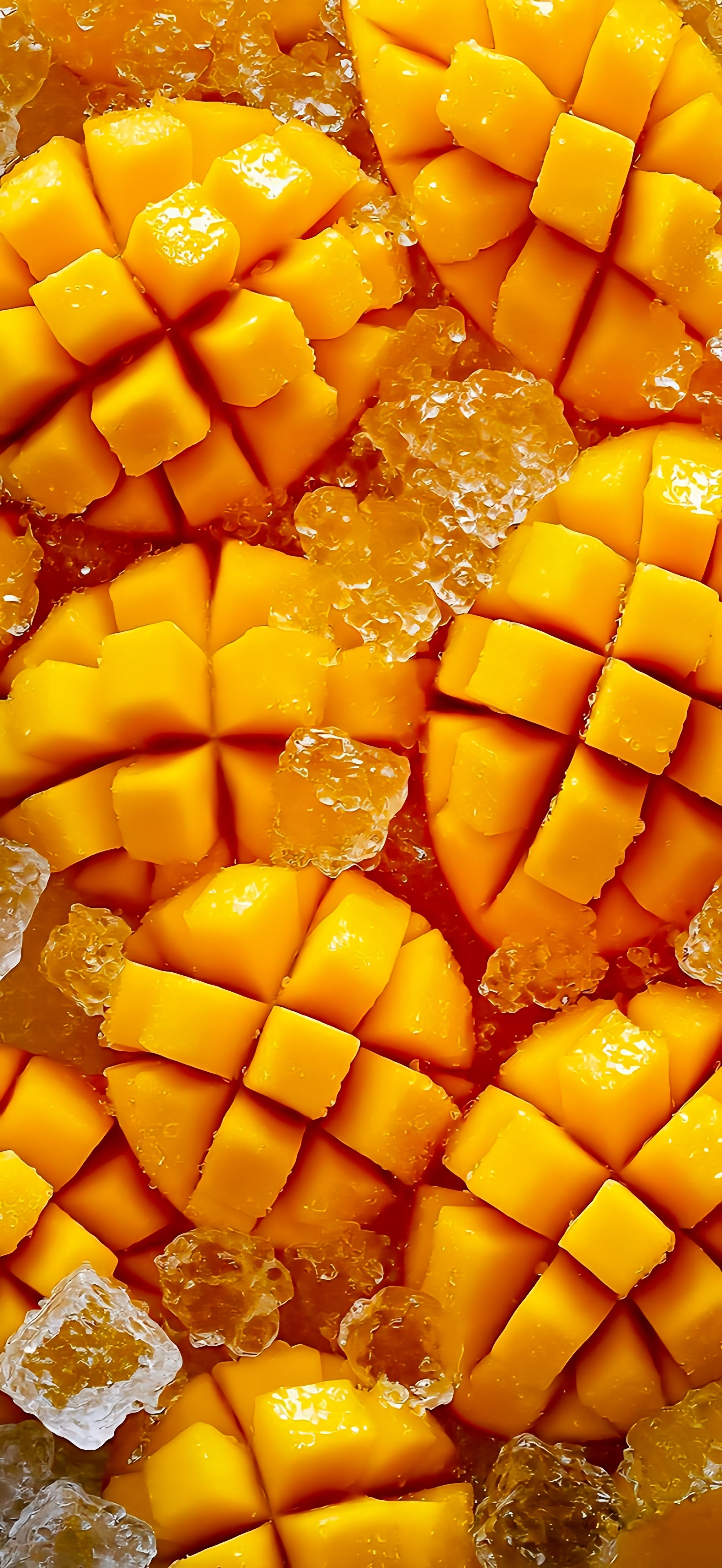Diced Mango and Ice Close-up Wallpaper