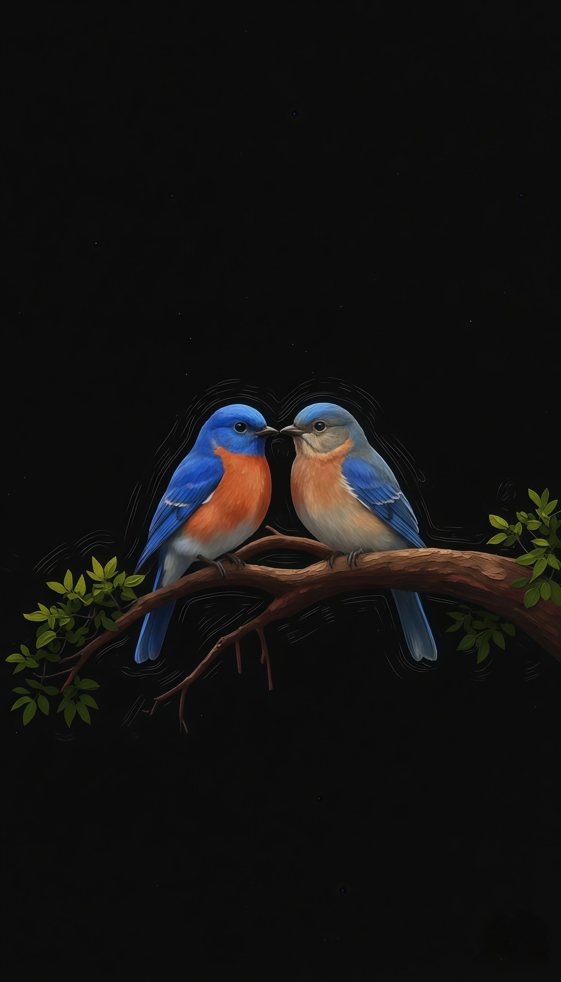 Eastern Bluebird Pair Perched Branch Wallpaper
