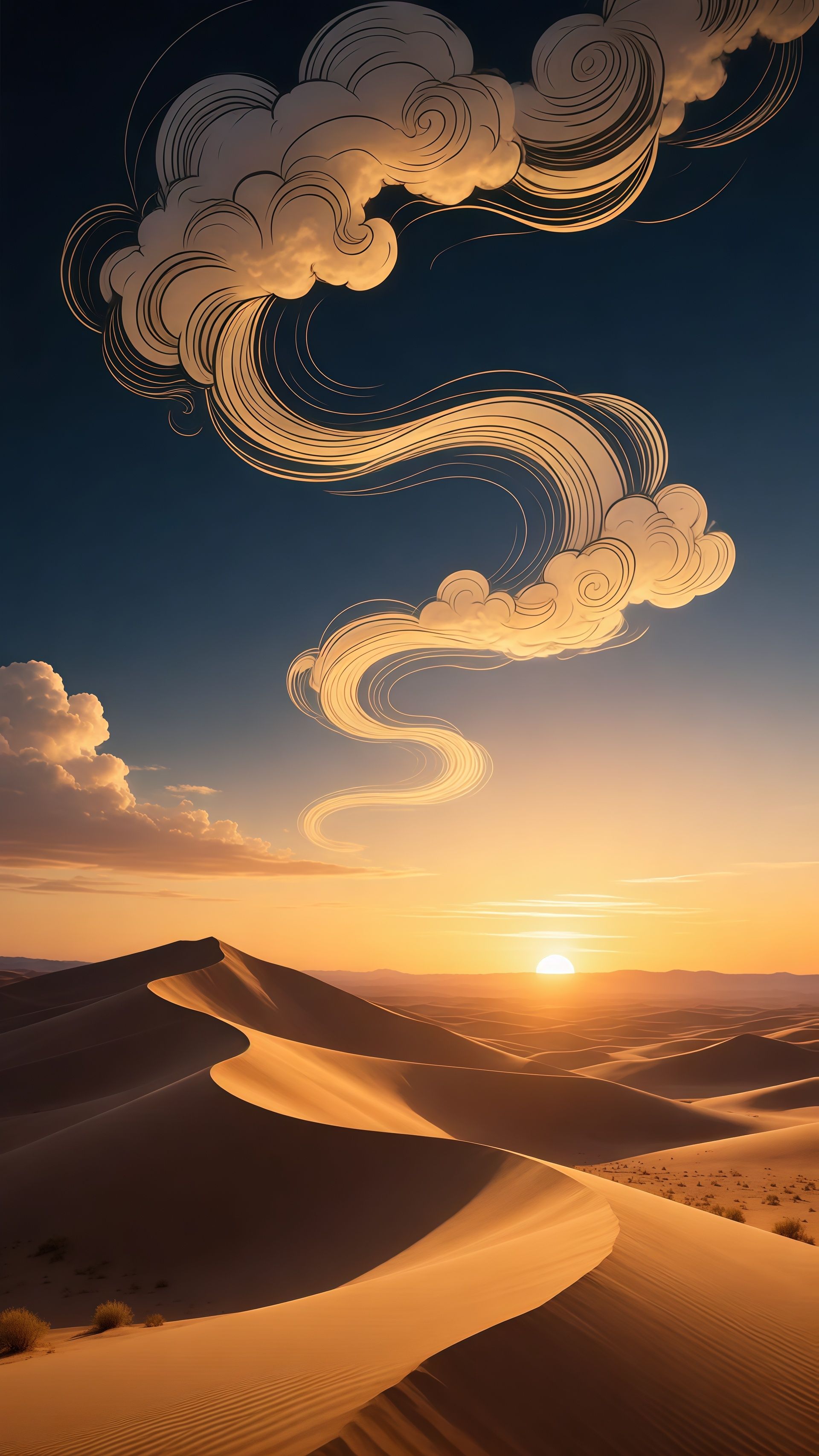Epic Desert Dunes Sunset Scroll Clouds Wallpaper