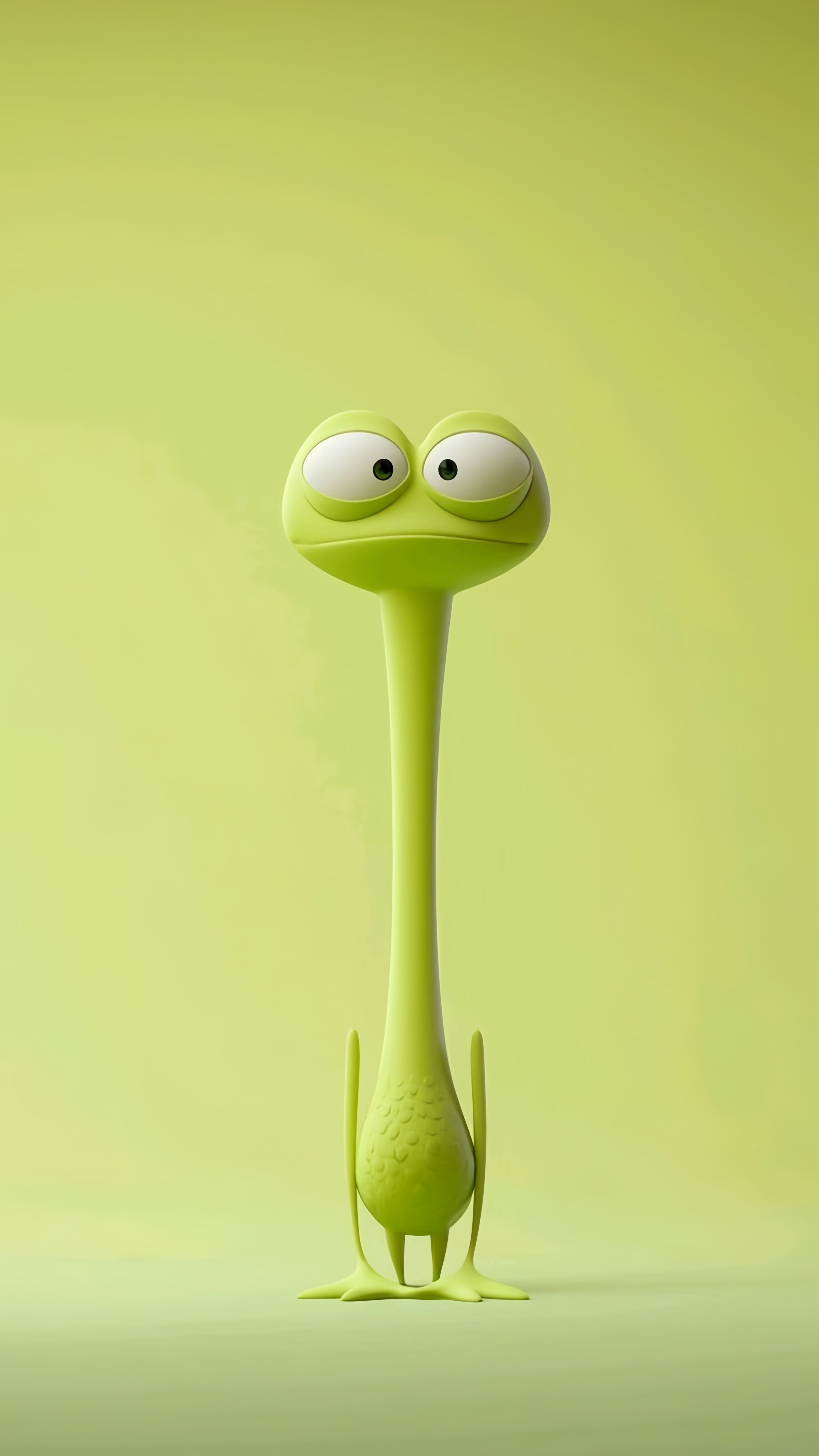 Funny Green Alien Character Long Neck 3D Art Wallpaper
