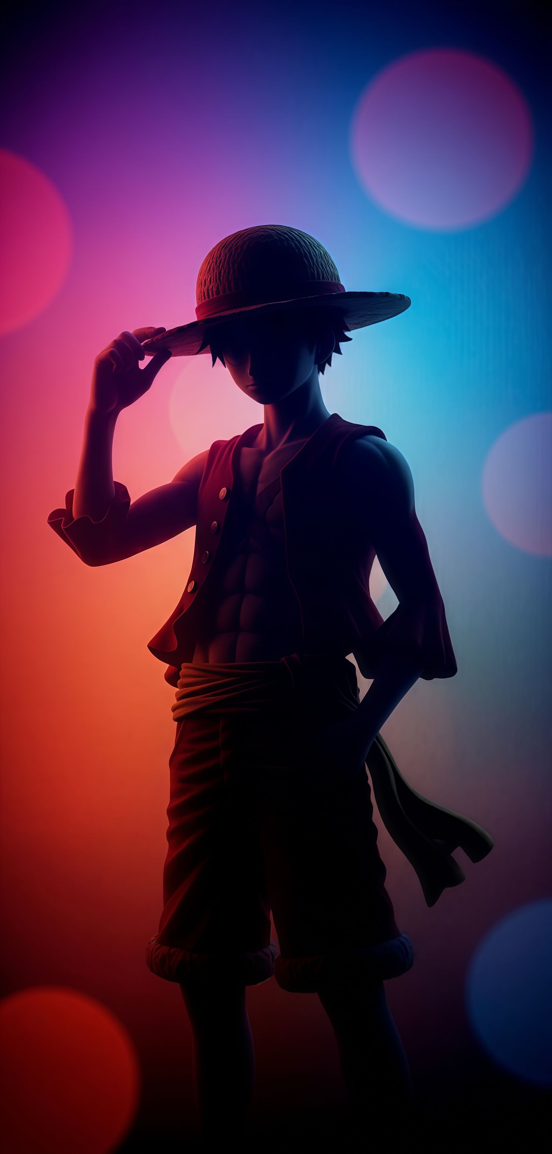 Monkey D. Luffy Straw Hat Silhouette Neon Wallpaper