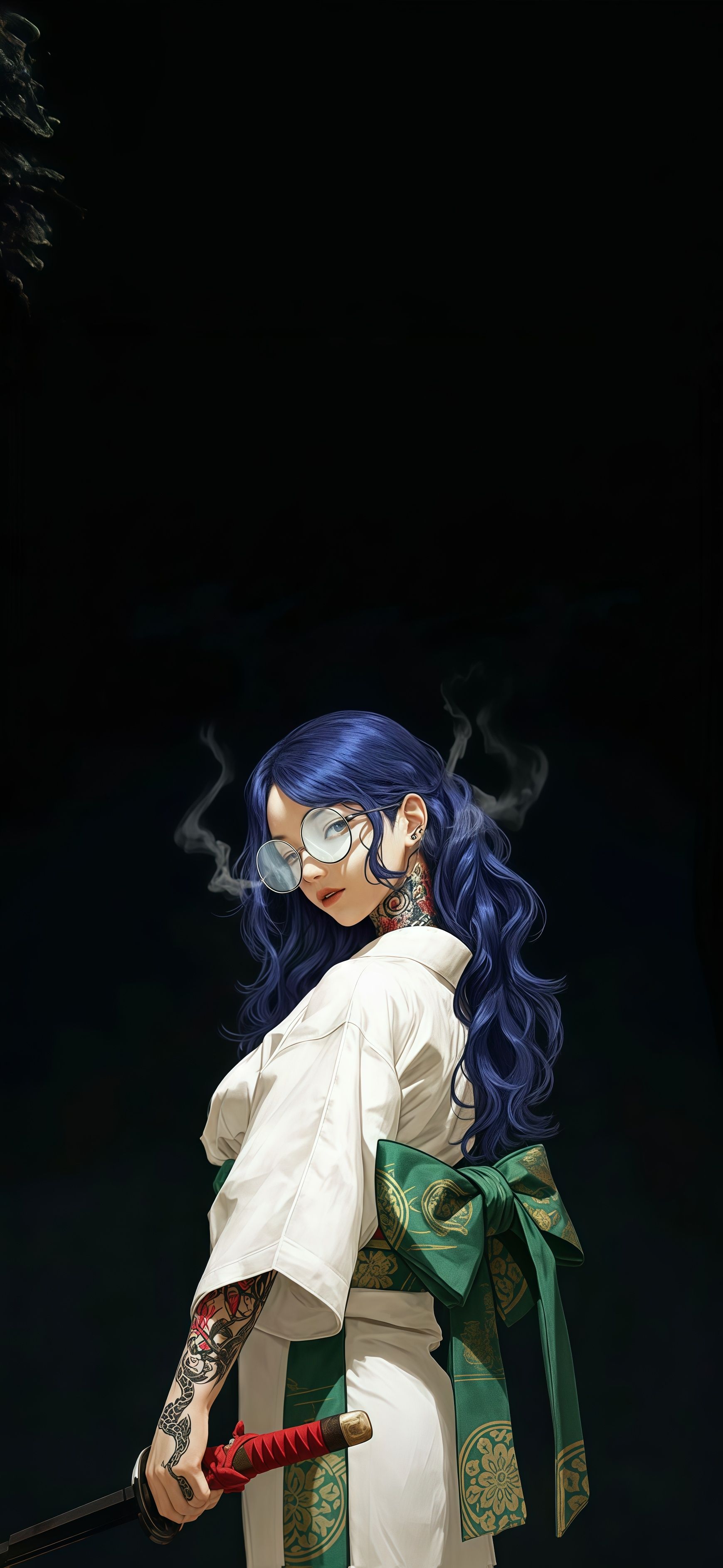 Original Art Blue Haired Samurai Girl Wallpaper