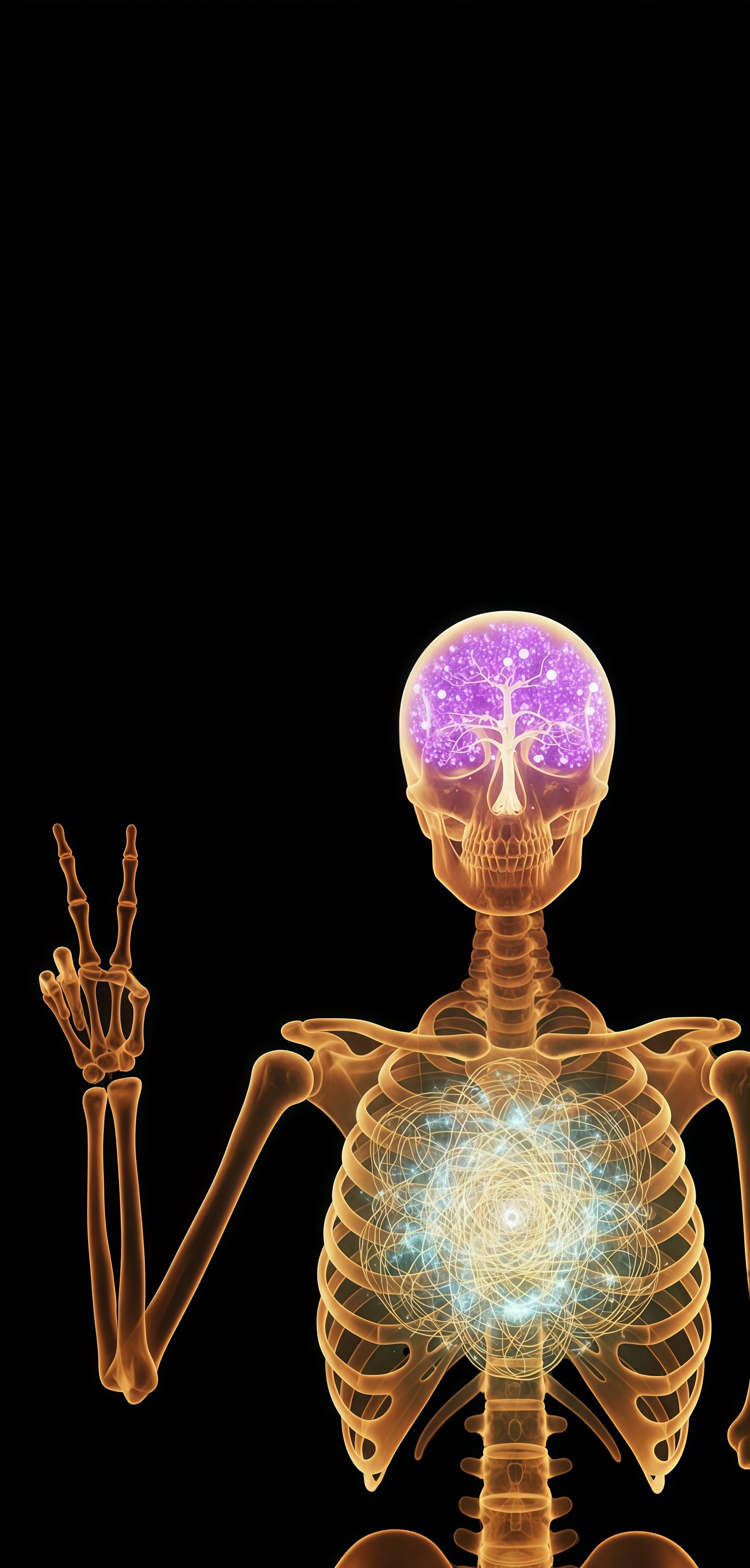Peace Sign Golden Skeleton Quantum Art Wallpaper