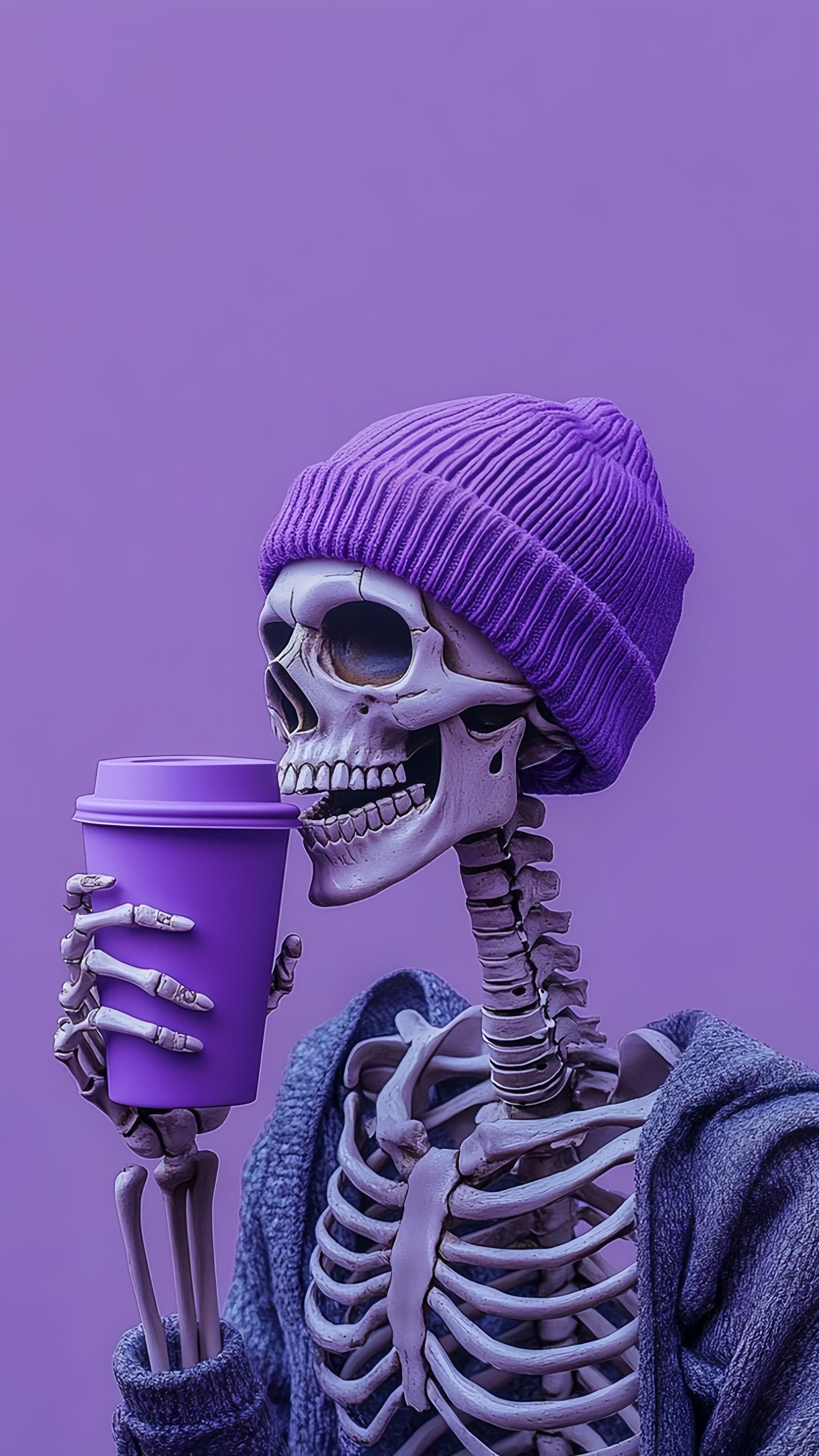 Purple Aesthetic Skeleton Coffee Hipster Wallpaper