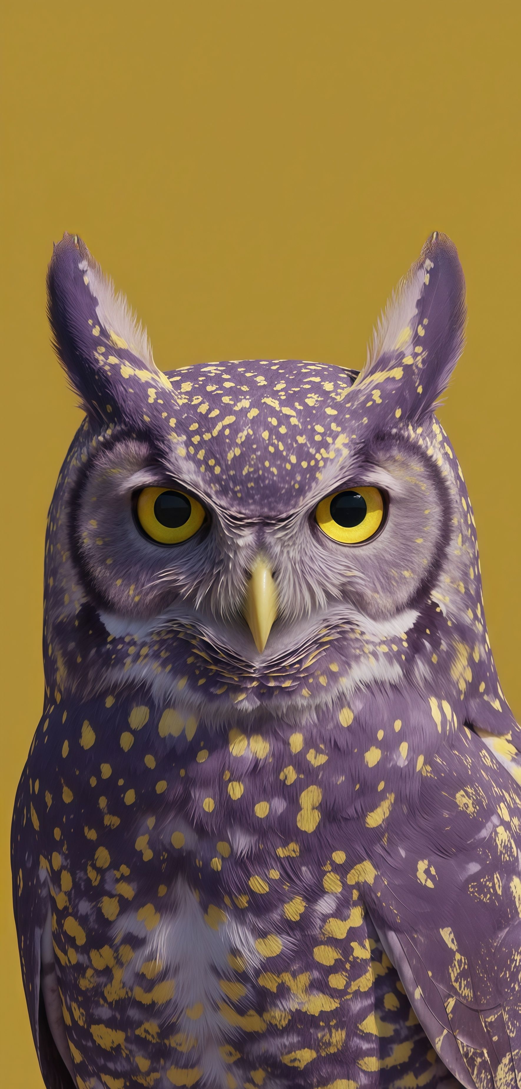 Purple and Yellow Spotted Owl Close-Up Wallpaper