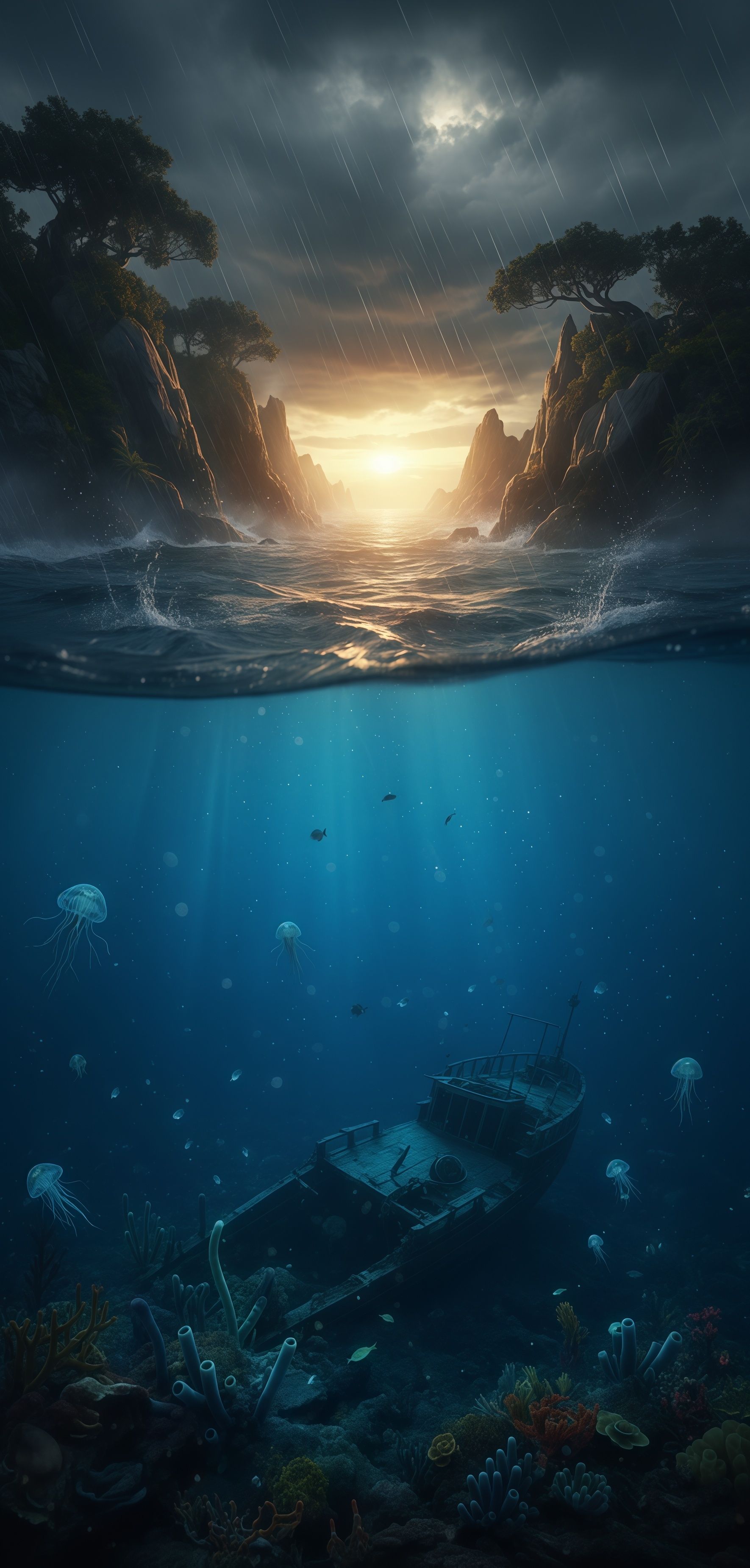 Stormy Ocean Sunken Ship Wreck Wallpaper