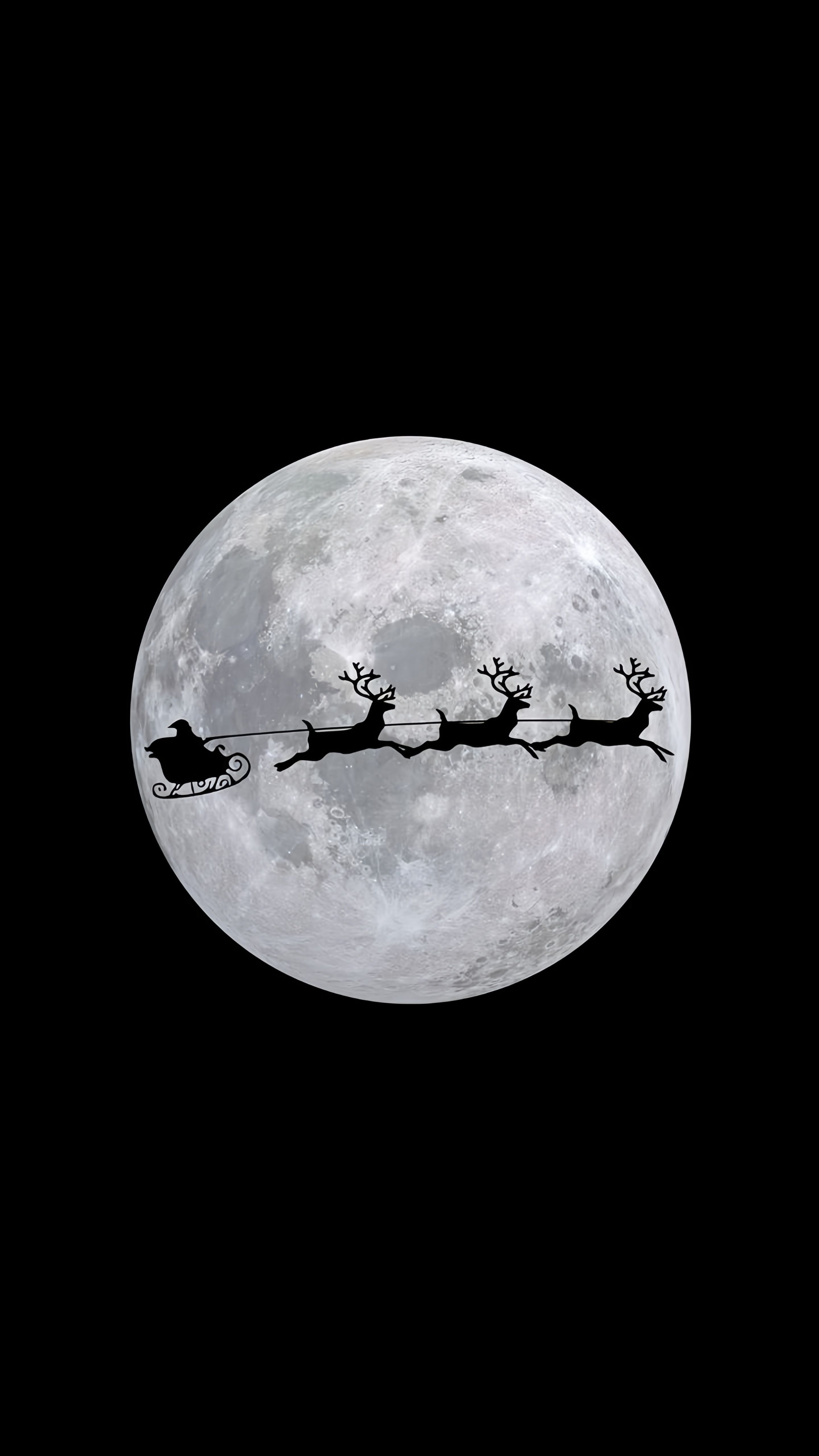 Santa's Sleigh Full Moon Silhouette Wallpaper