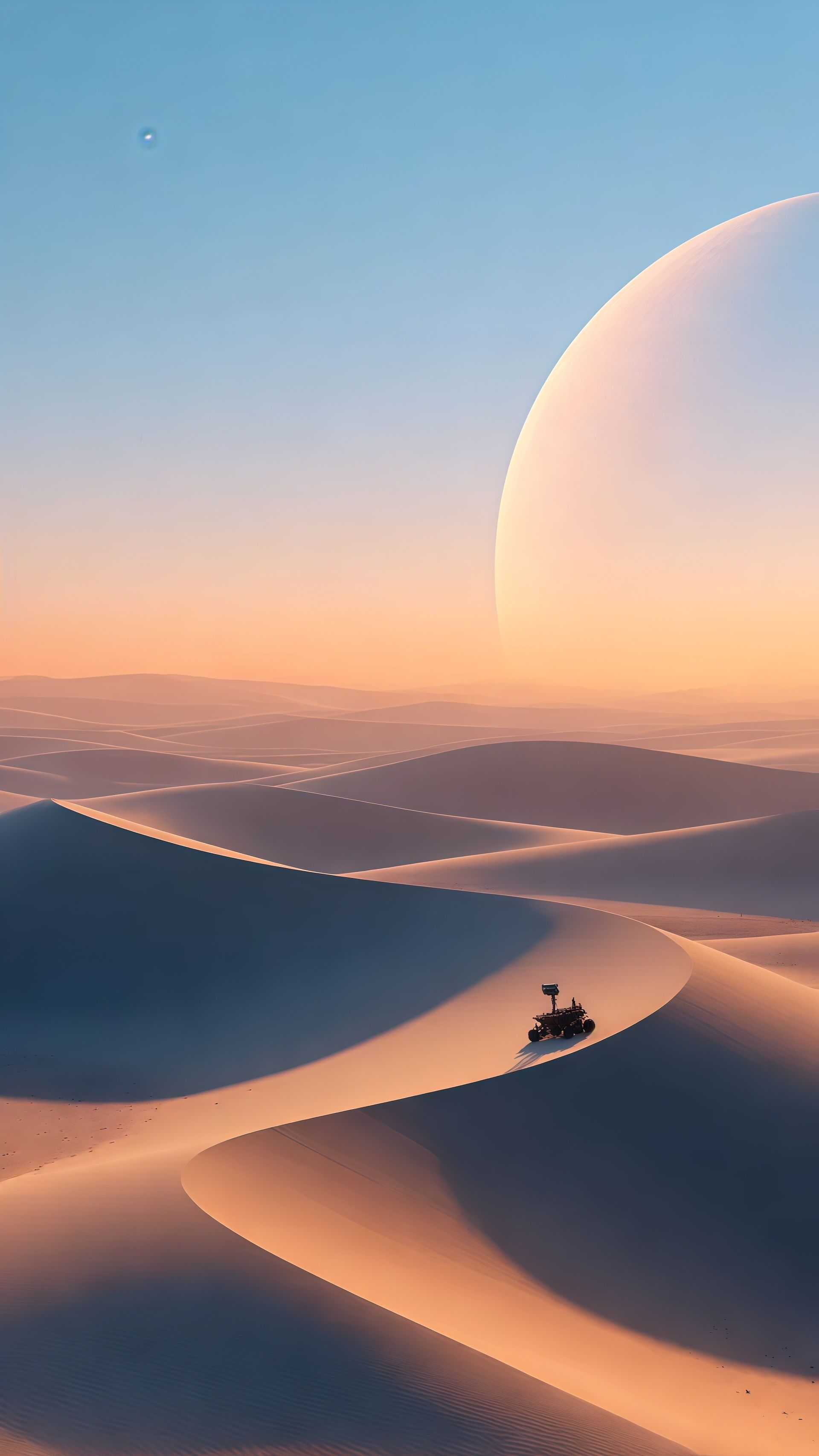 Sci-Fi Mars Rover Desert Dunes Giant Planet Wallpaper