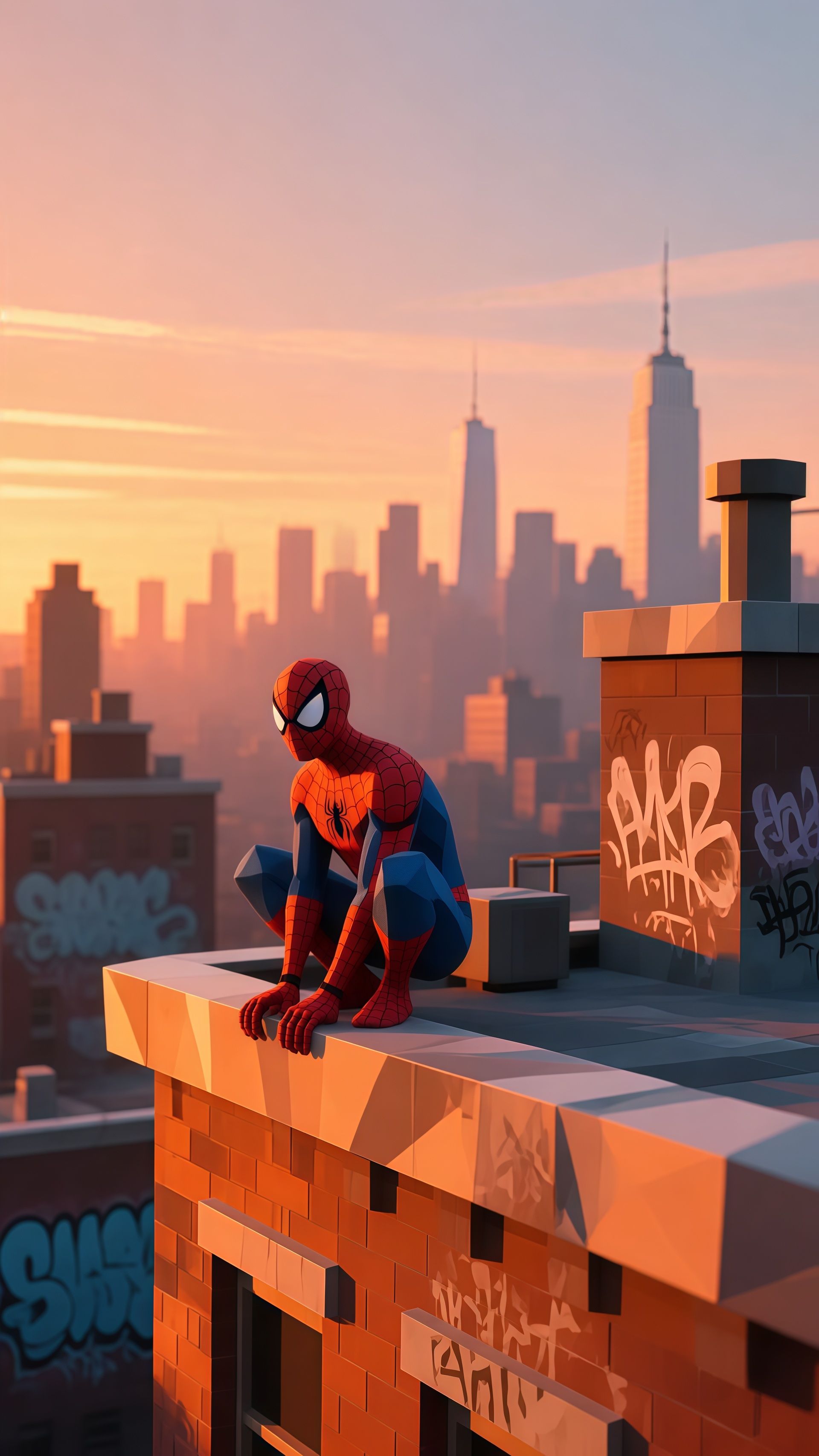 Spider-Man Sunset Rooftop Wallpaper