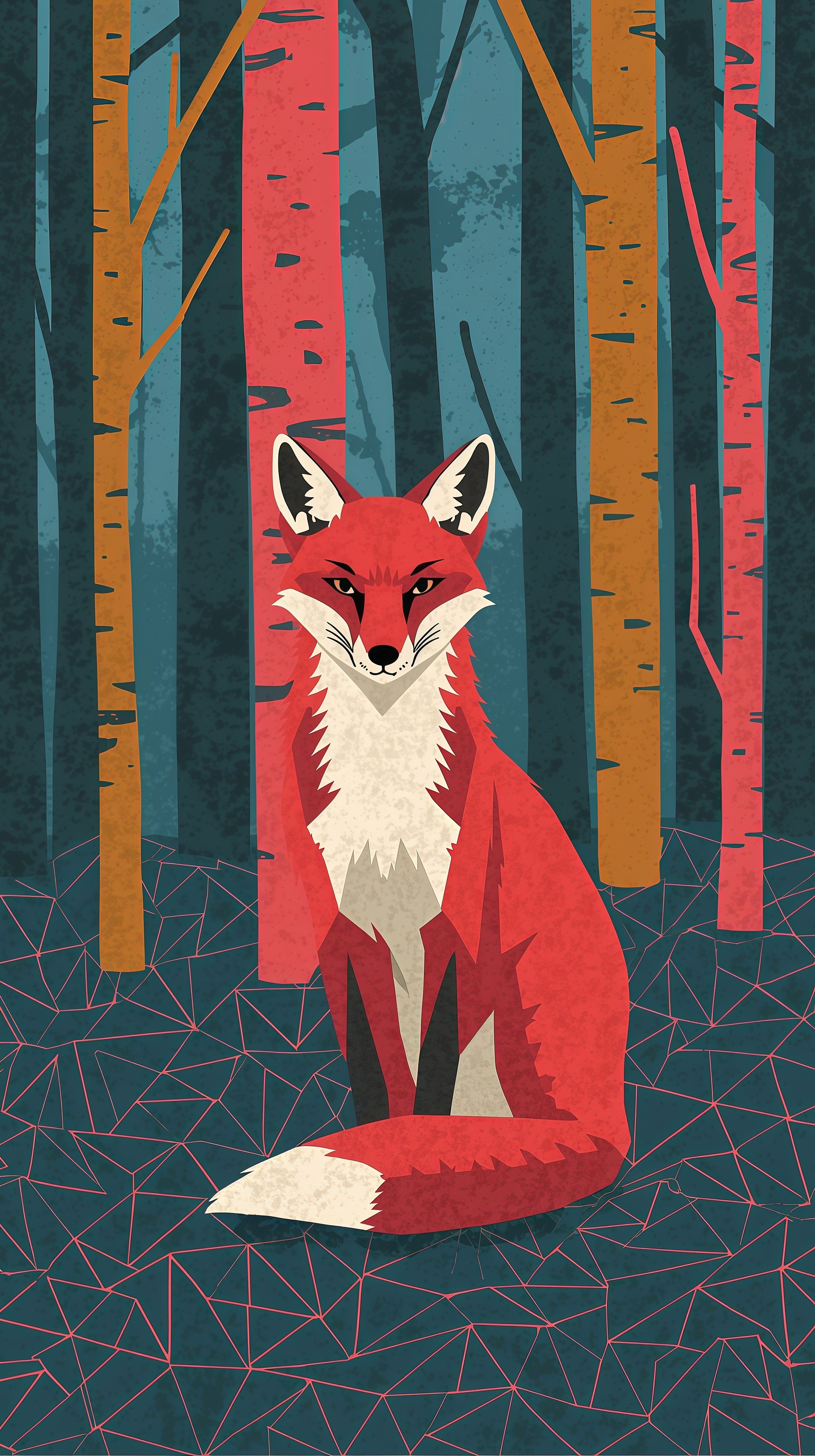 Stylized Fox in the Woods Illustration Wallpaper