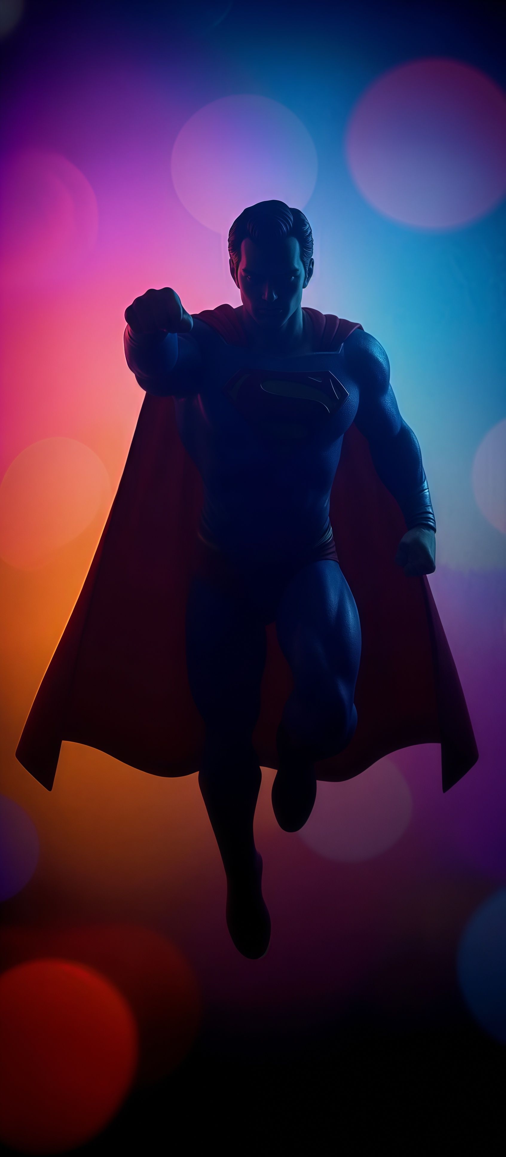Superman Flying Pose Silhouette Neon Light Wallpaper
