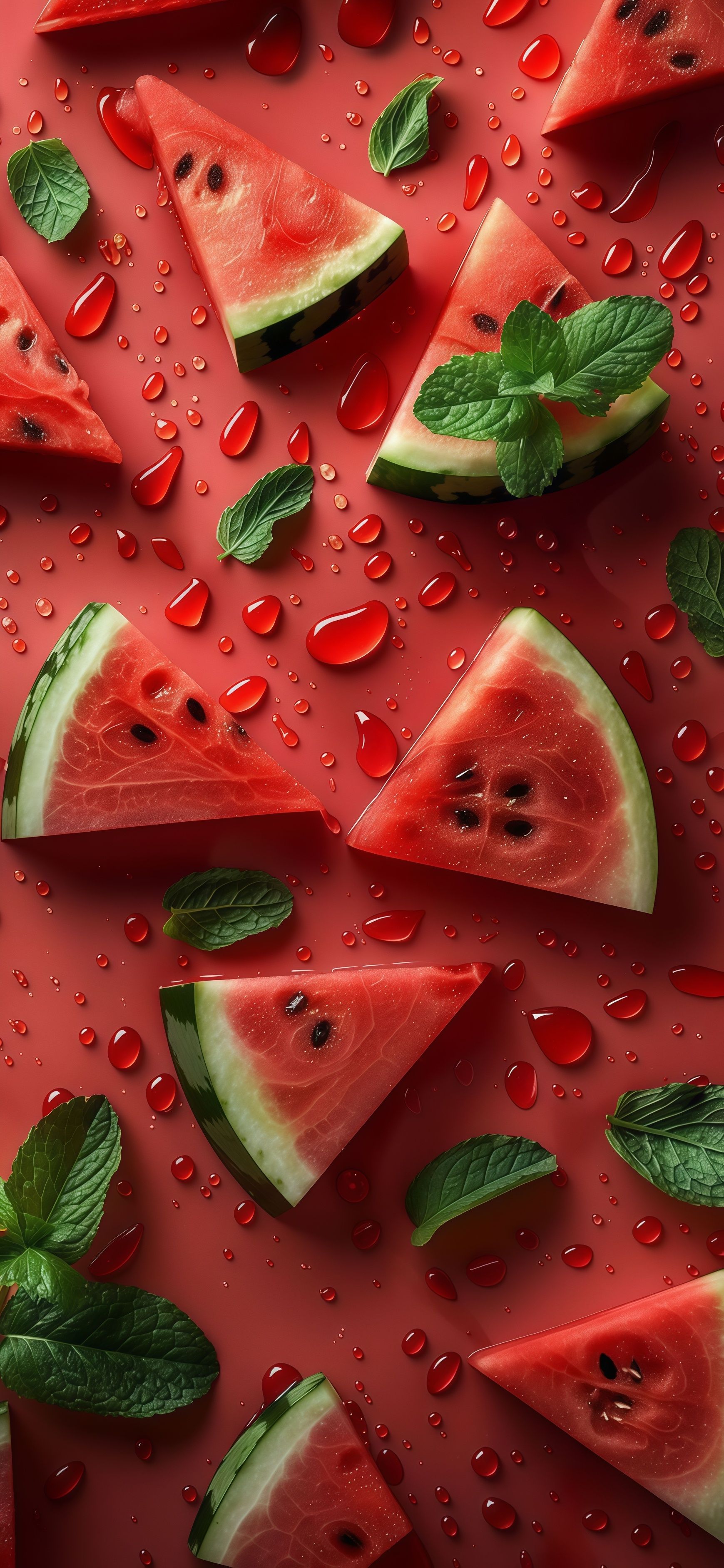 Vibrant Watermelon Slices and Mint Wallpaper