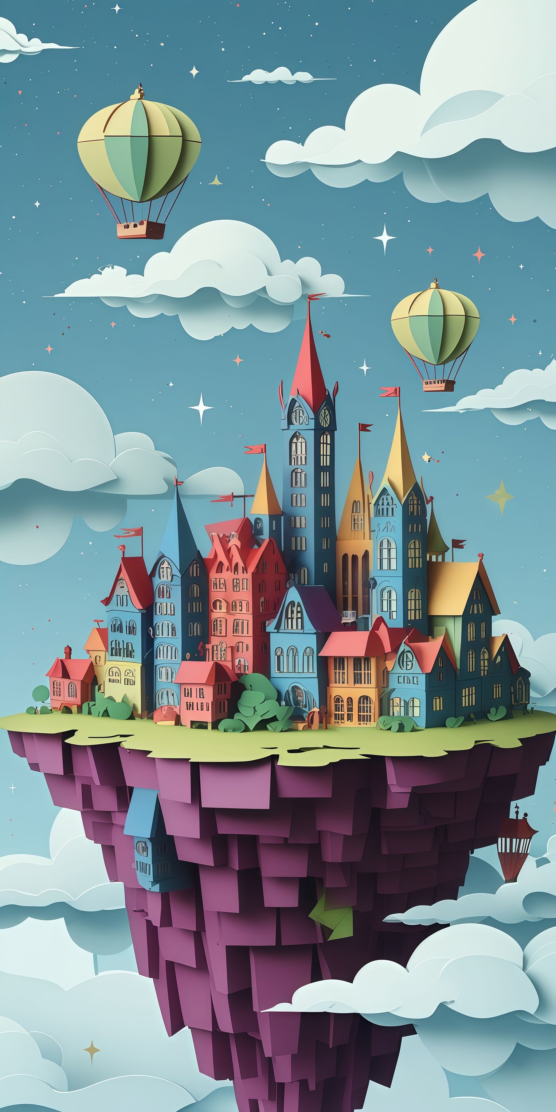 Whimsical Papercraft Floating Fantasy Castle Wallpaper