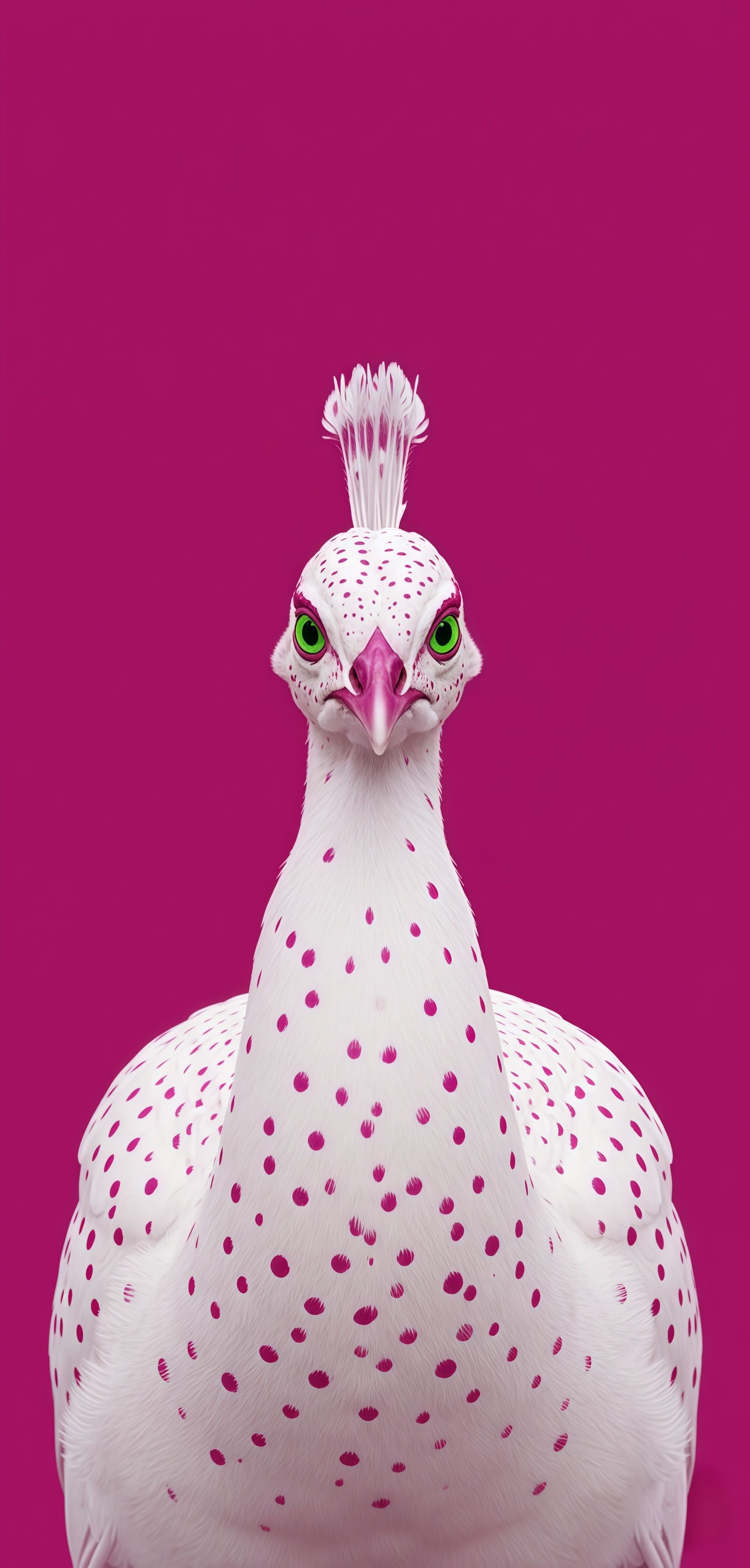 White and Magenta Polka Dot Peacock Wallpaper