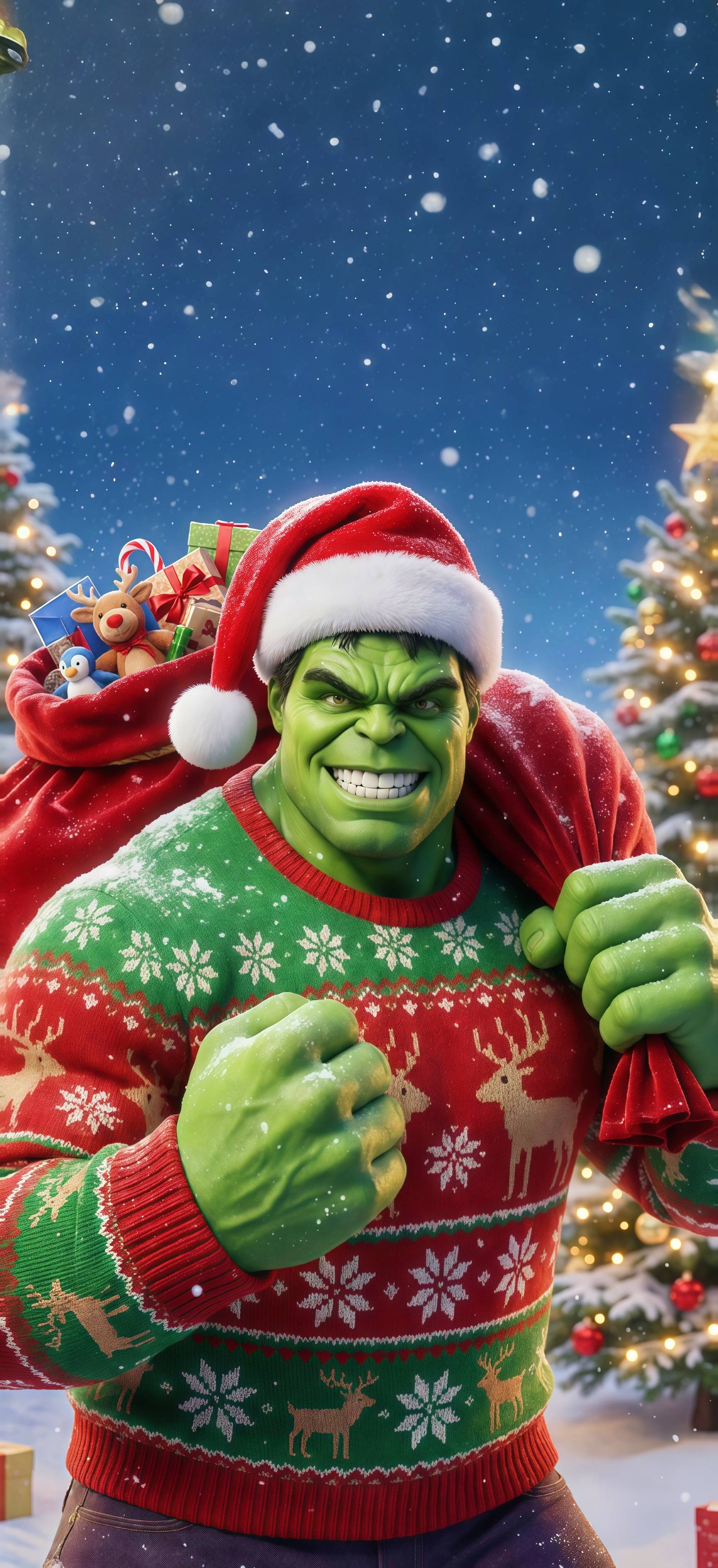 Festive Christmas Hulk Wallpaper