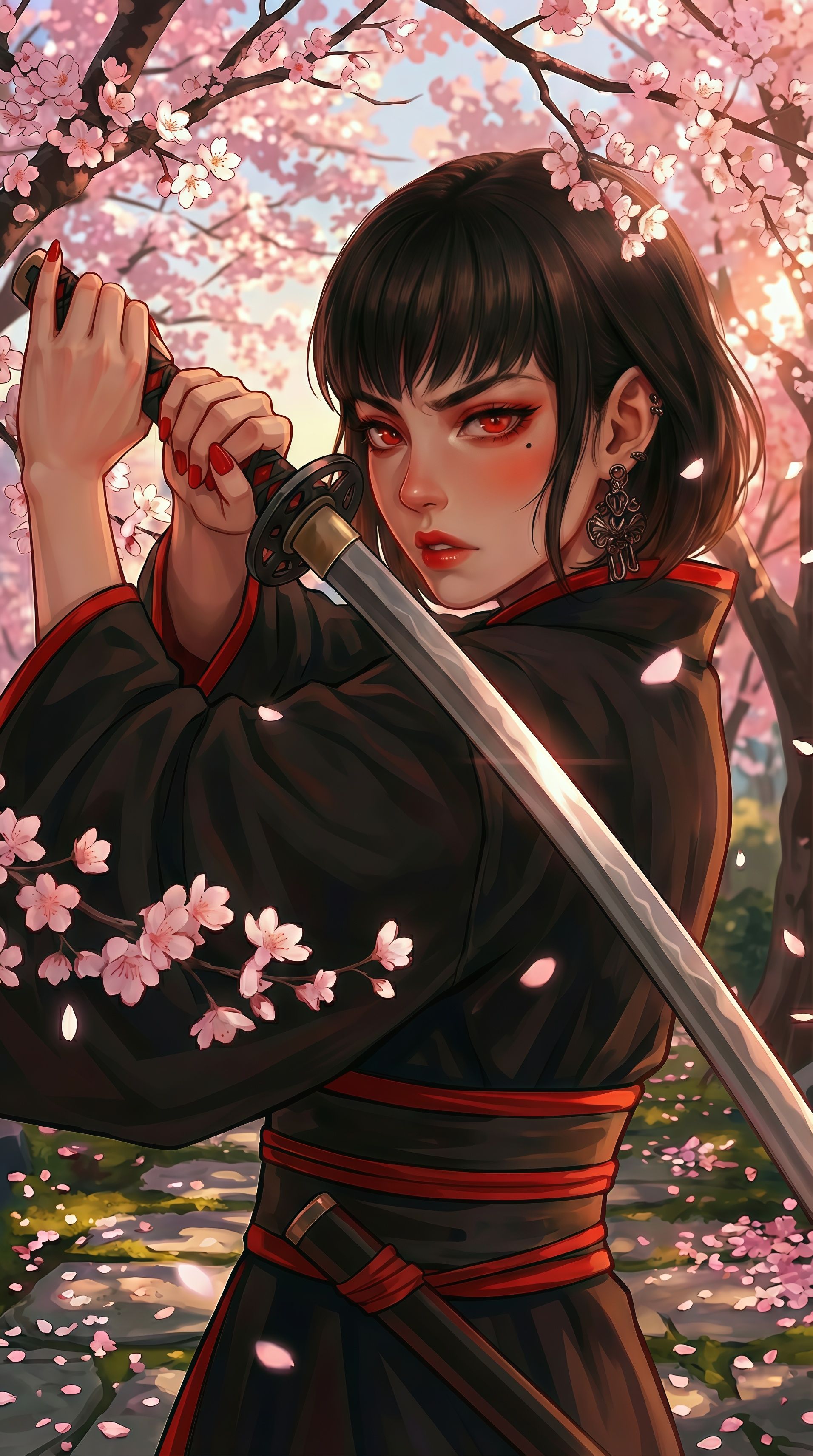 Katana Samurai Girl Cherry Blossom Wallpaper