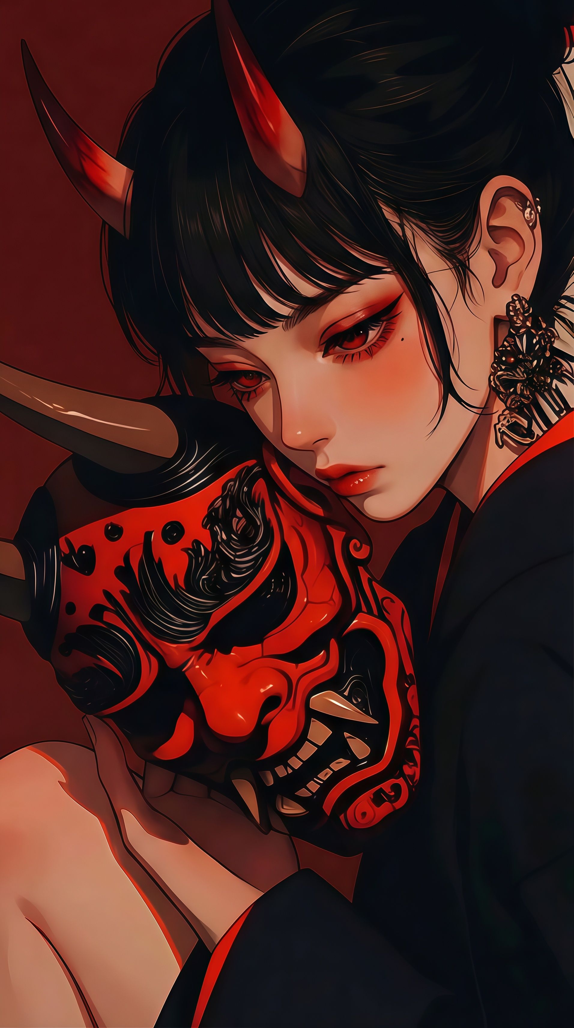 Red Oni Demon Girl Wallpaper