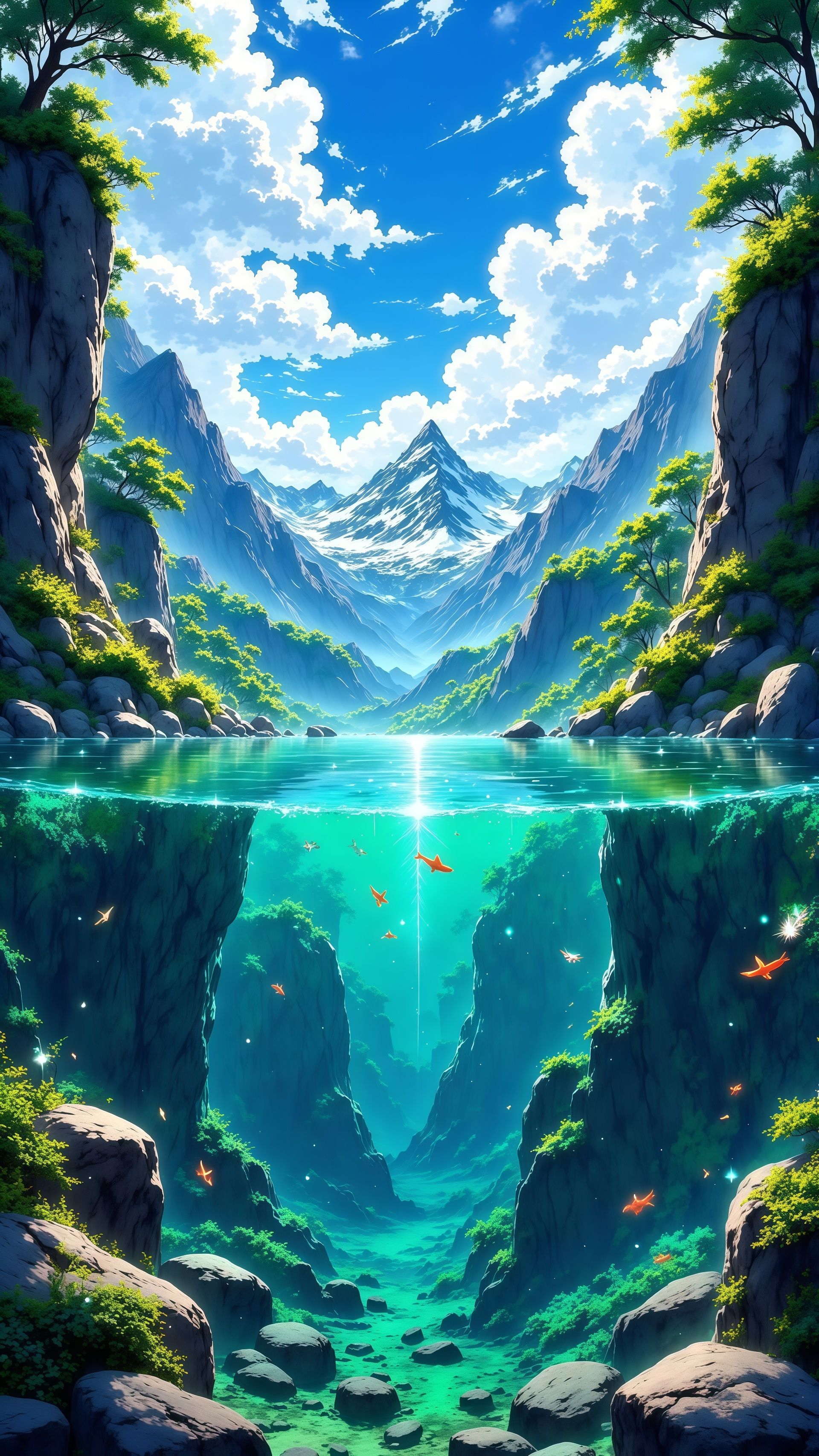 Anime Mountain Lake Split-View Live Wallpaper