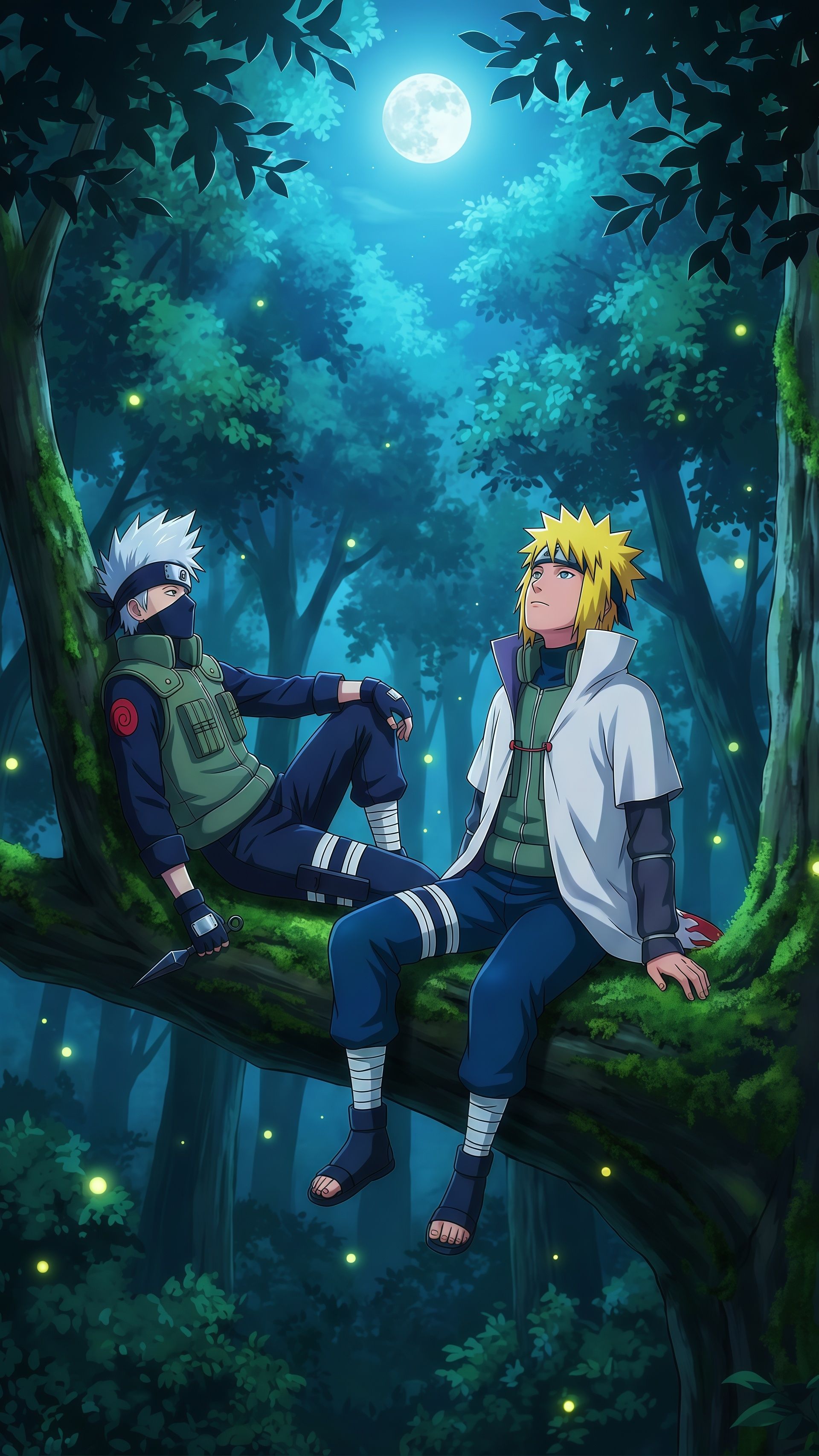 Kakashi and Minato Forest Moon Wallpaper