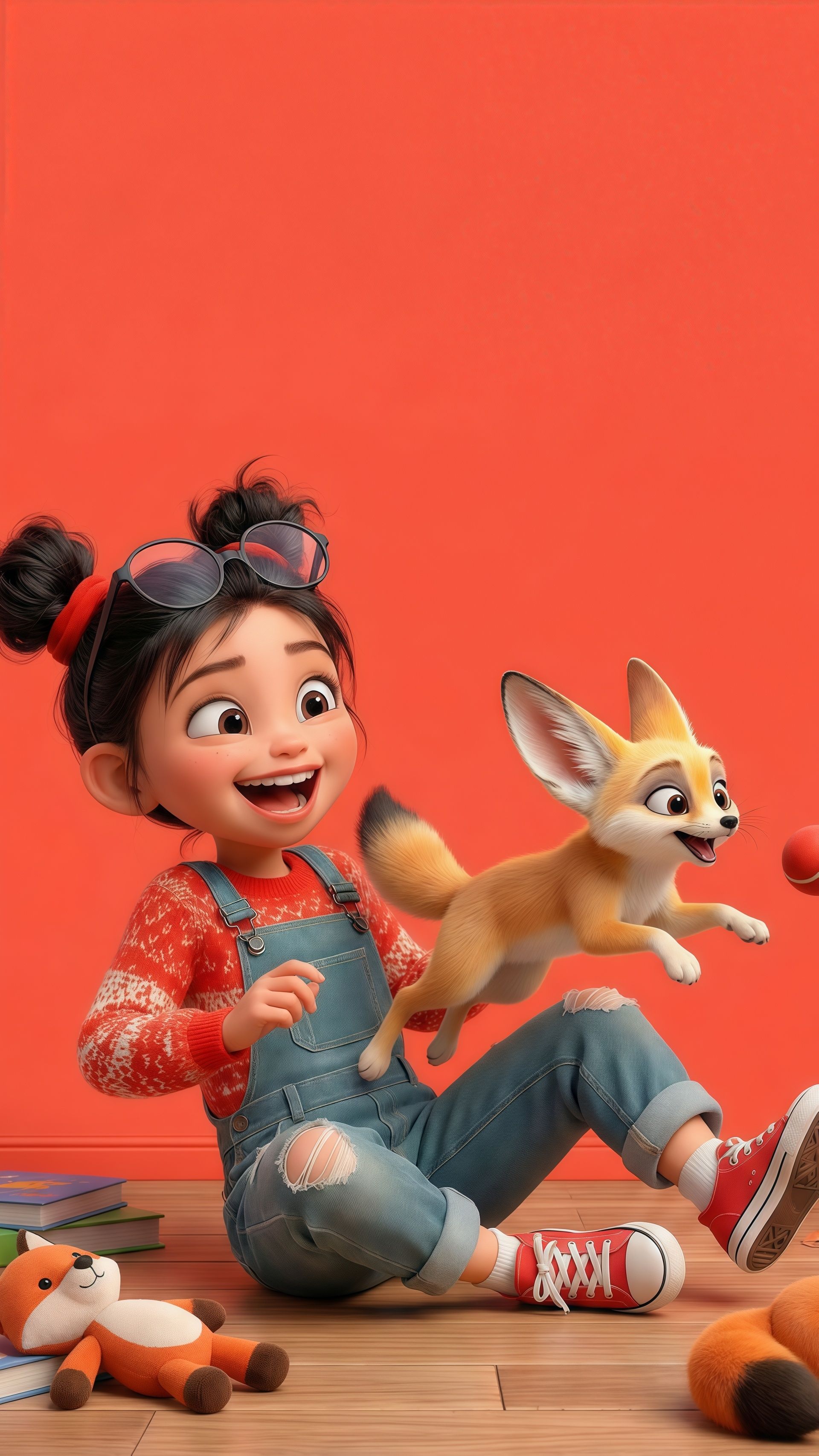 Pixar Style Girl and Fennec Fox Wallpaper