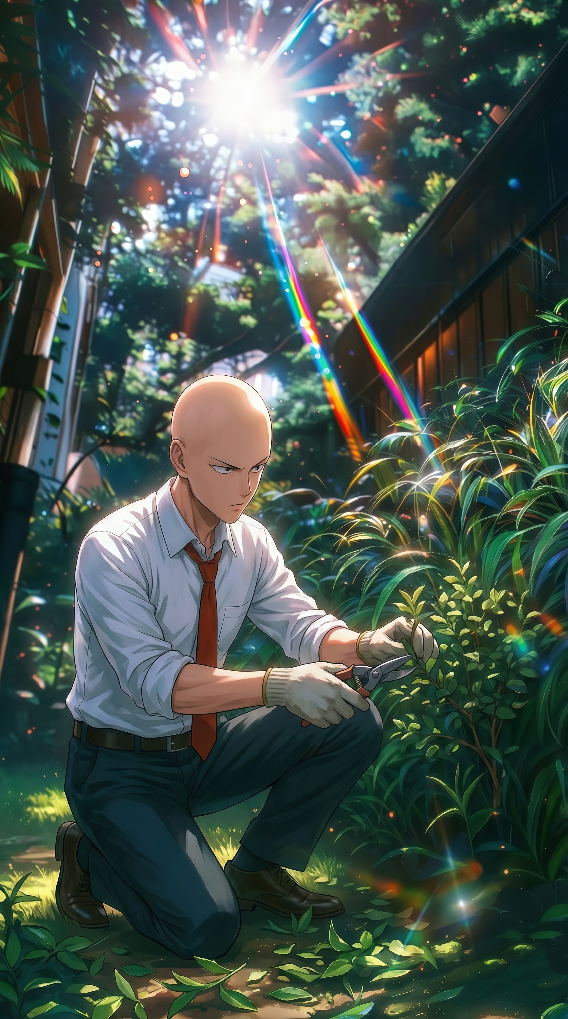 Saitama Gardening in Suit Wallpaper